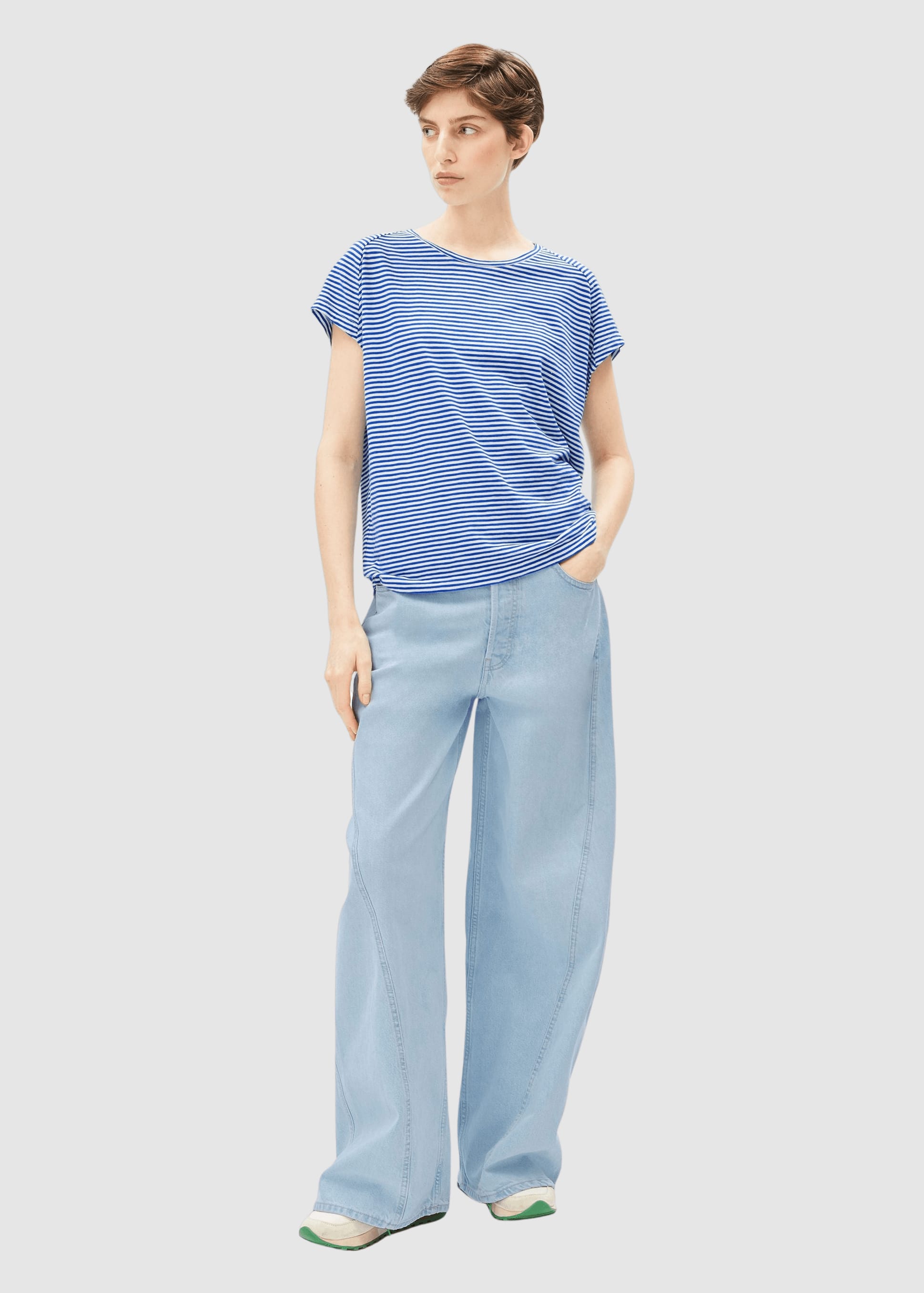 Slub Jersey Stripe T-Shirt Oatmilk-Dynamo Blue