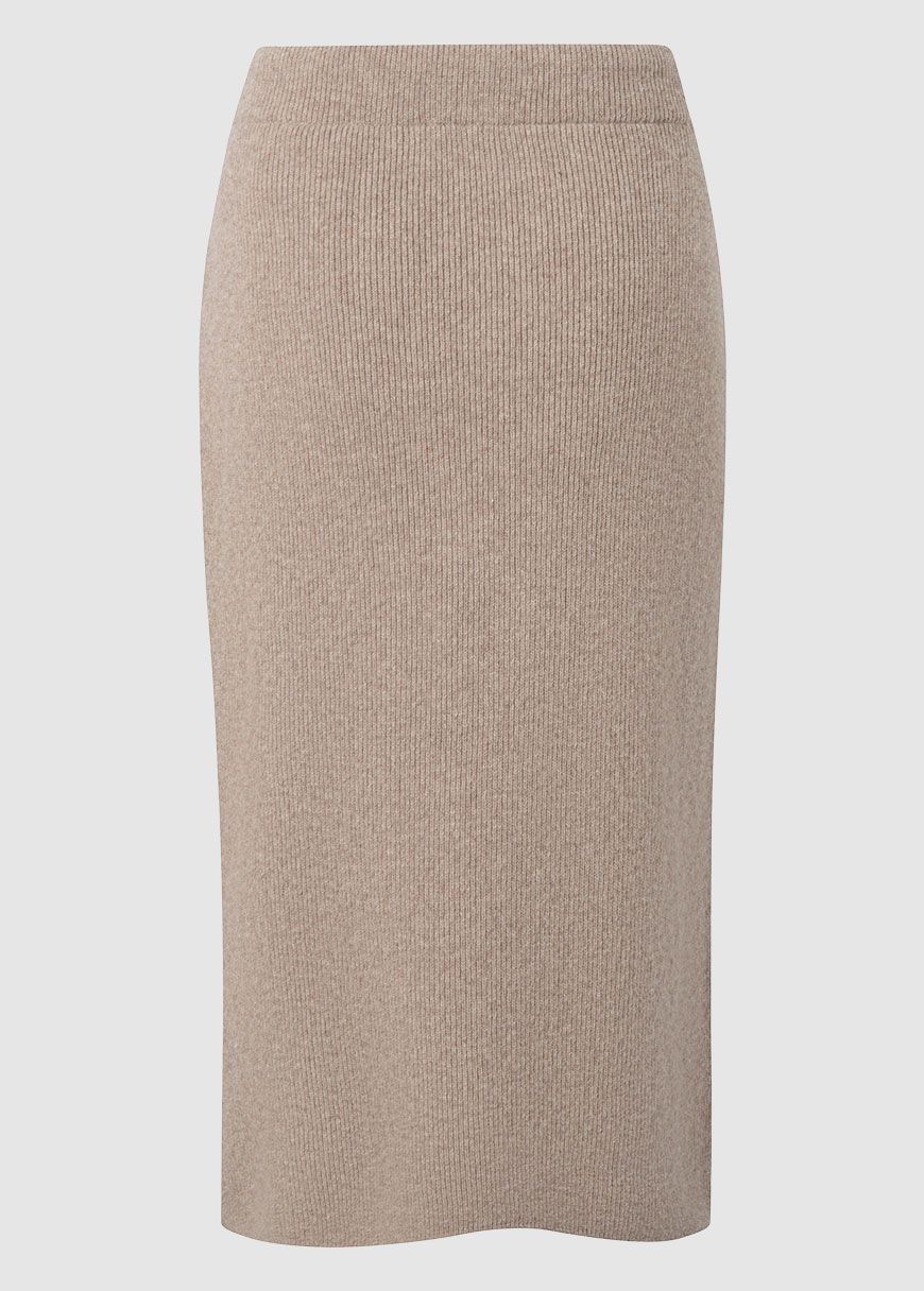 Wool Midth Lengt Rib Knit Skirt