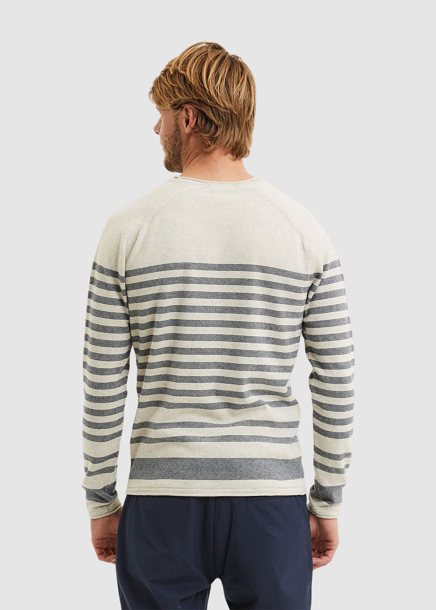 Forrest Striped Long Stable Cotton Raglan Roll Edge Knit