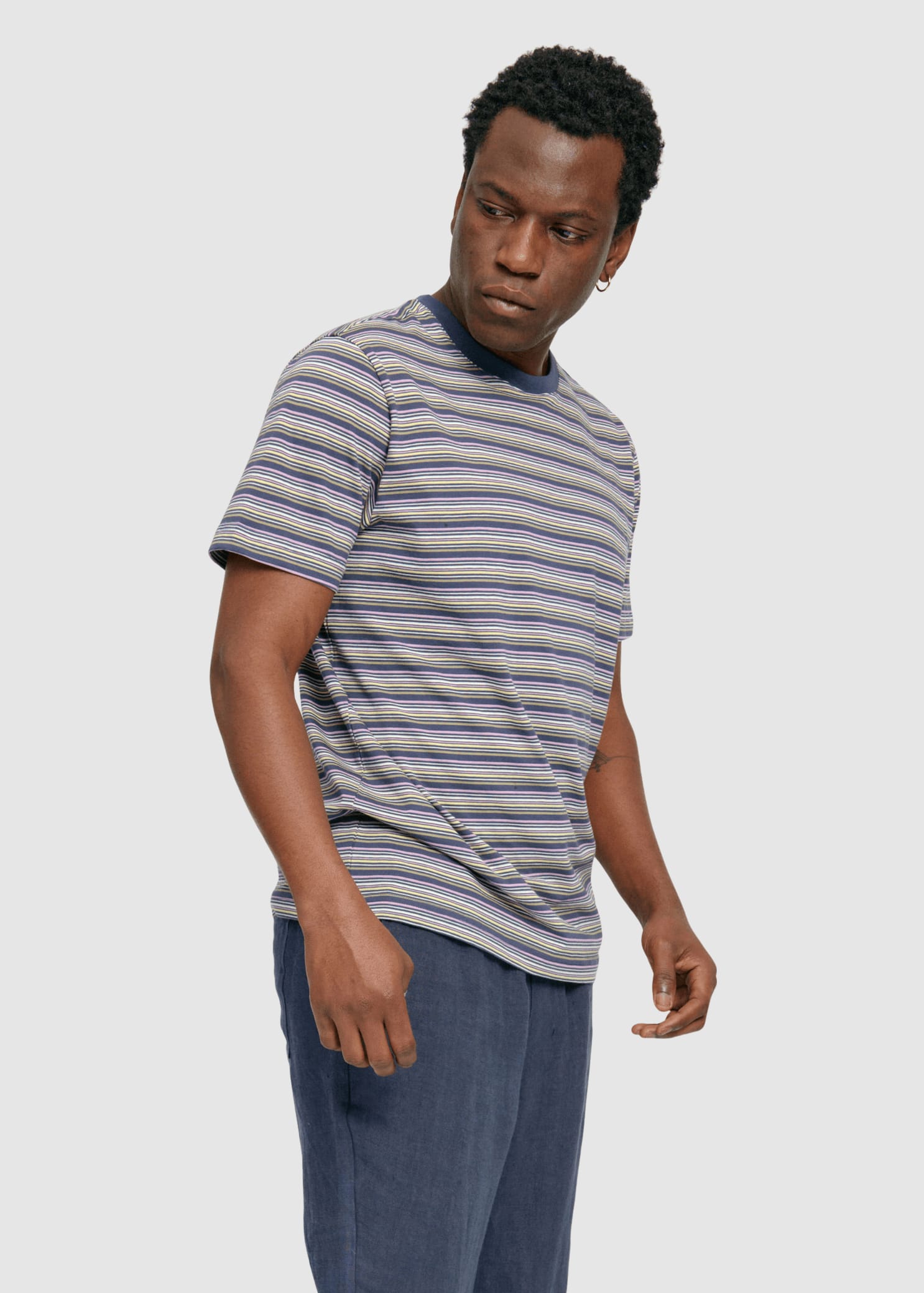 Retro Striped T-Shirt Blue Night Multicolor Retro Striped T-Shirt Blue Night Multicolor
