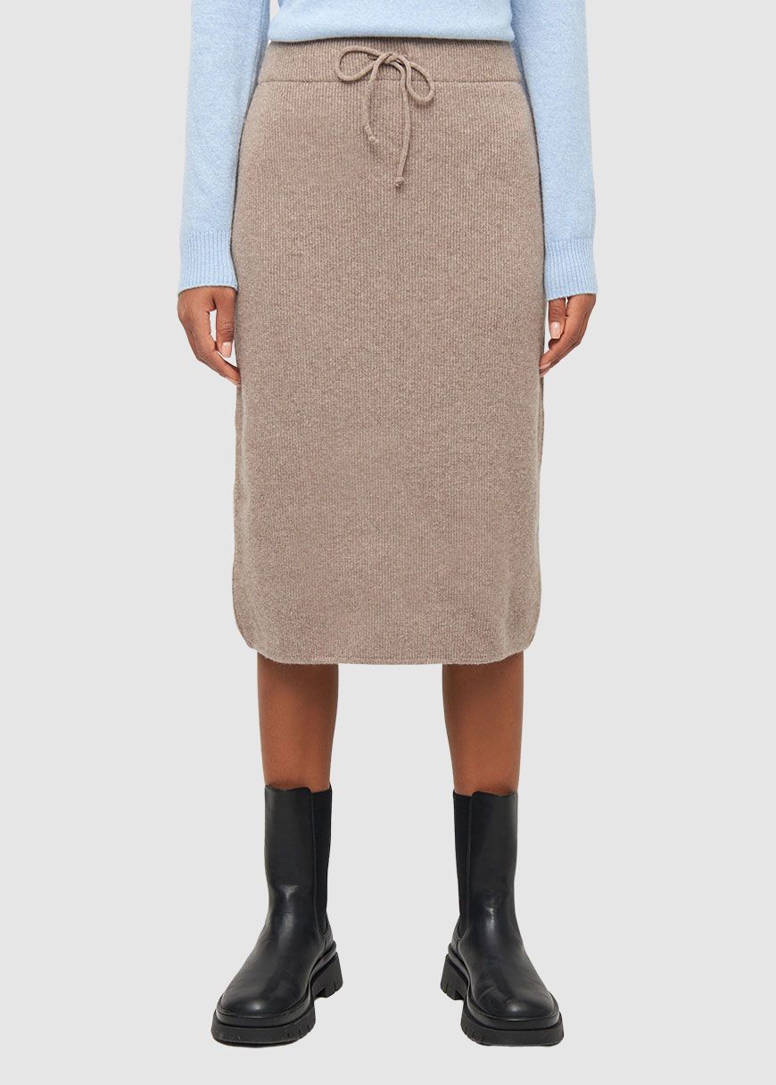 Wool Midth Lengt Rib Knit Skirt