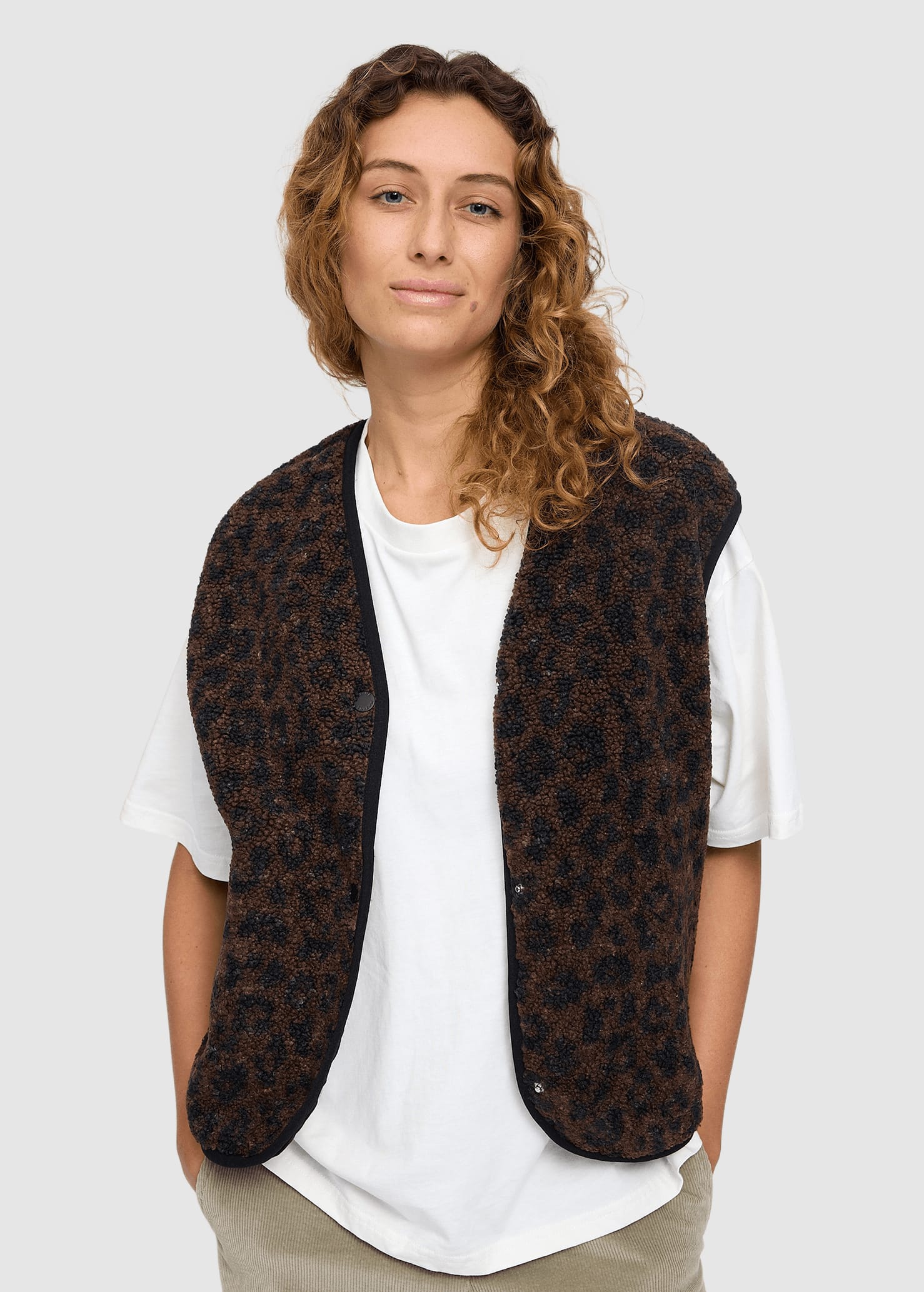 Printed Teddy-Fleece Vest Chocolate Brown Printed