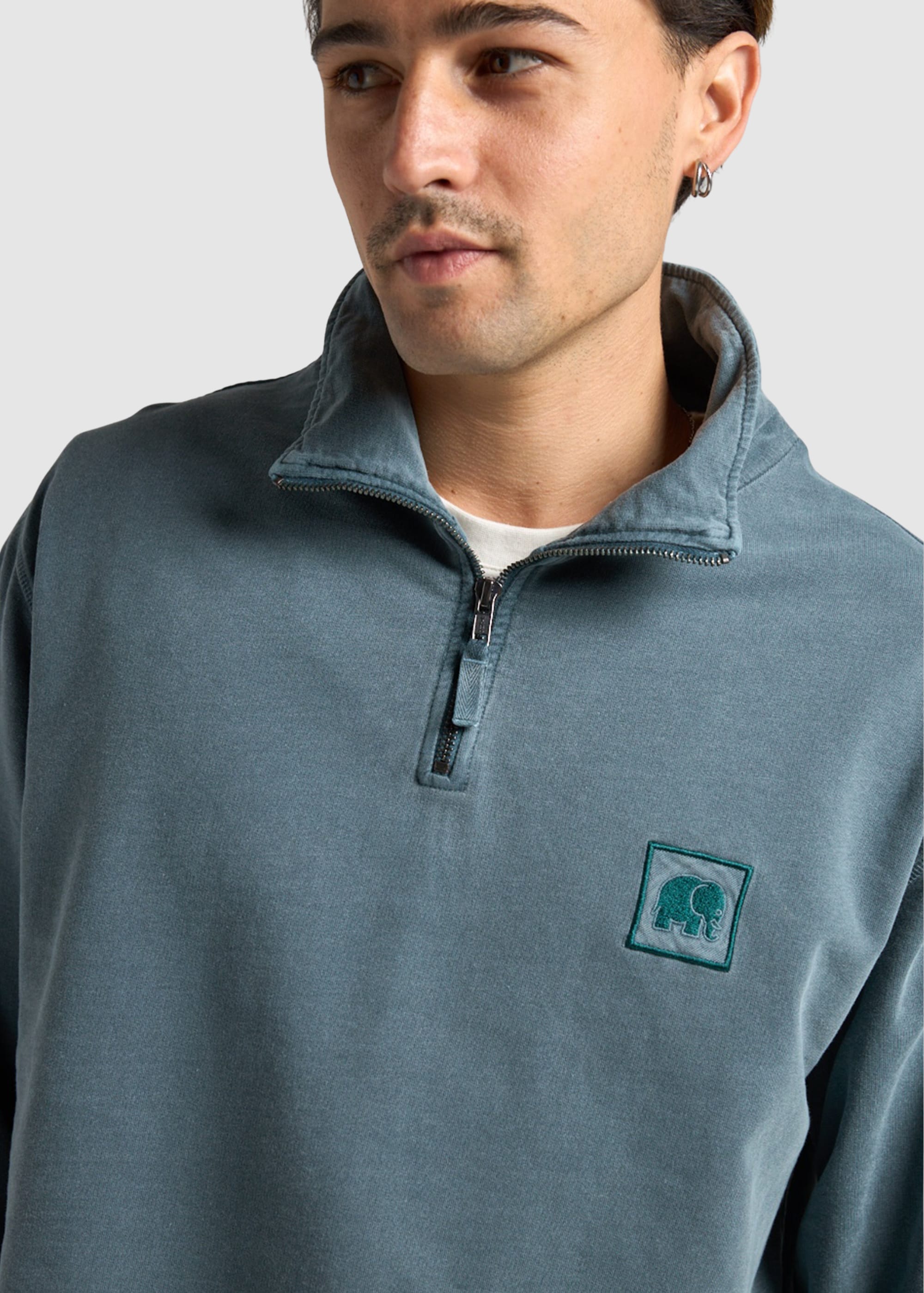 Sauce Pigment Dyed Quarter Zip Sweater Elm Green
