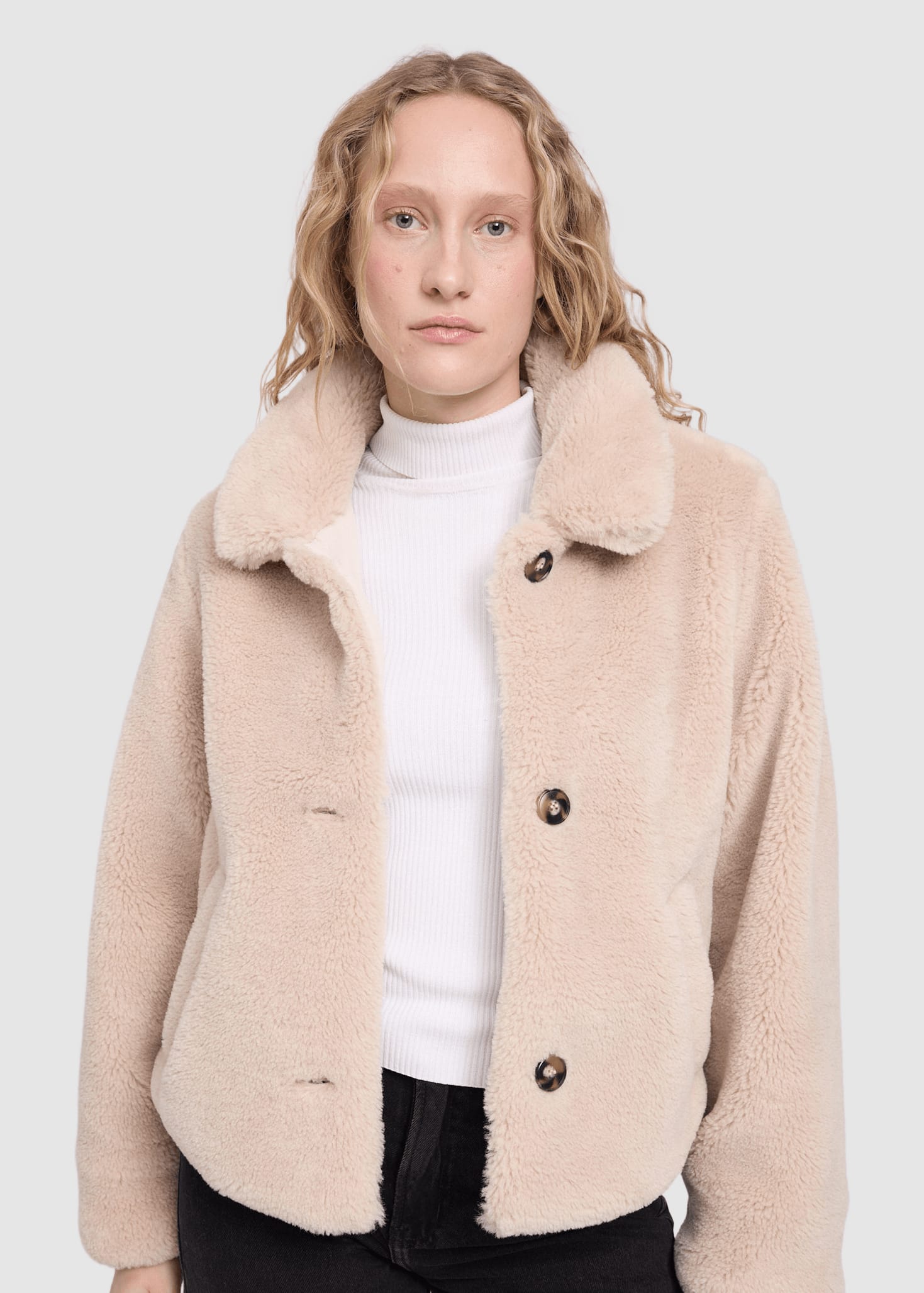 Faux-Fur Button Jacket Natural