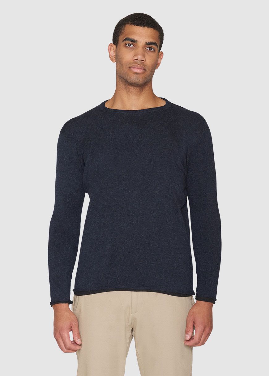 Regular Double Layer Cotton Mix Rolledge Crew Neck Knit