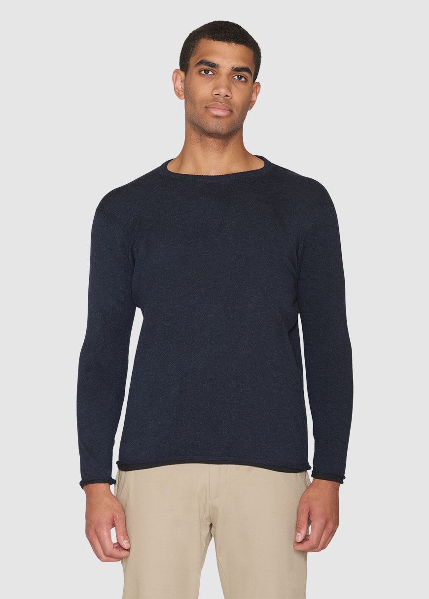Regular Double Layer Cotton Mix Rolledge Crew Neck Knit Regular Double Layer Cotton Mix Rolledge Crew Neck Knit