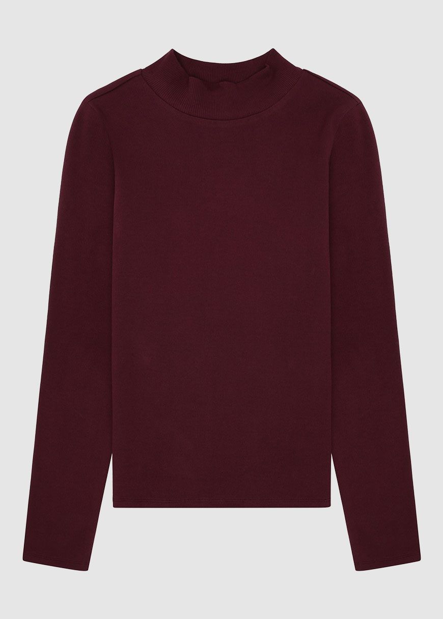 knowledge_cotton_apparel_high_neck_rib_blouse_AW_25_KCA_100076_1281_Fig_1_39bac553ed Rib High Neck Long Sleeved