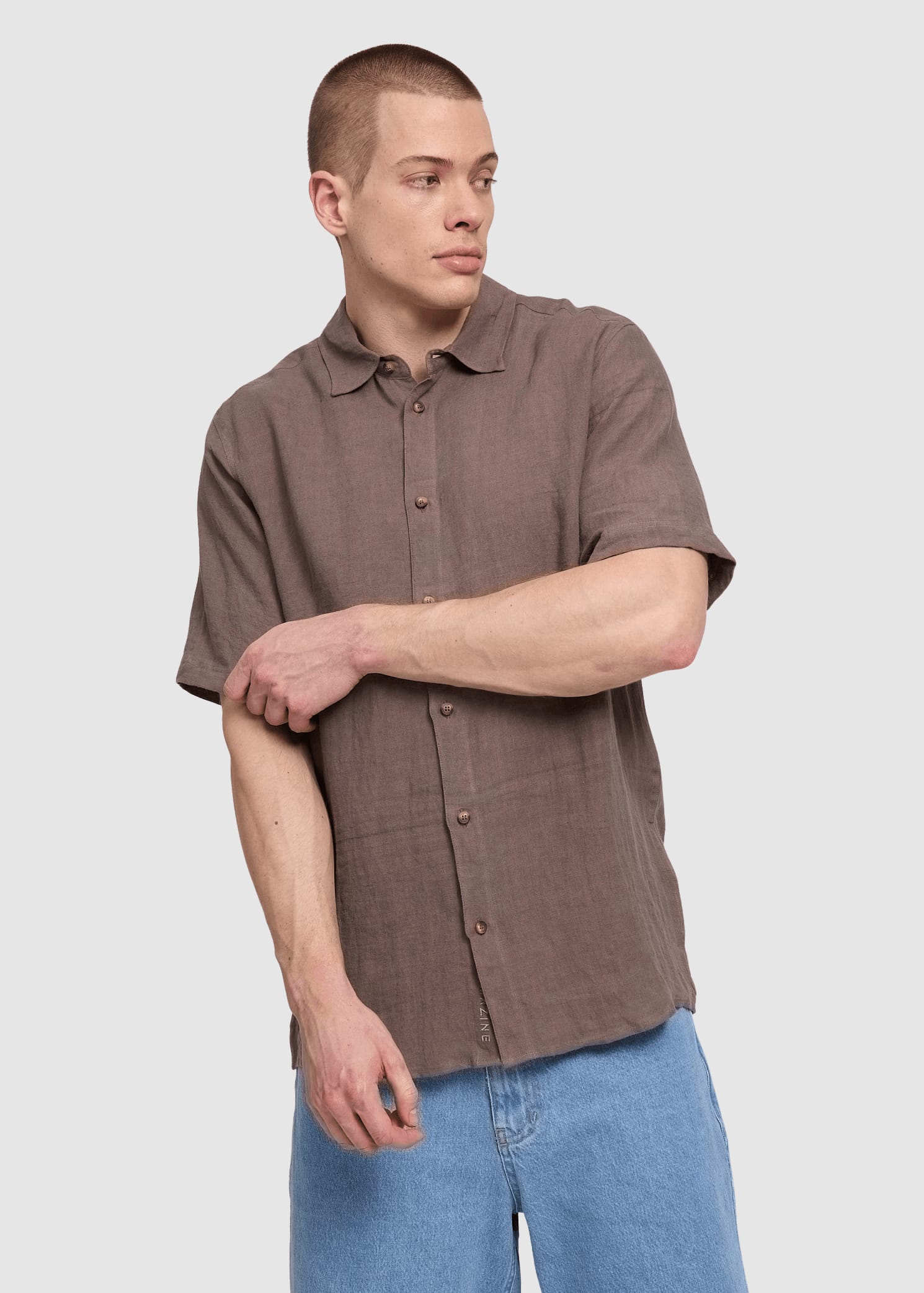 Shortsleeve Linen Shirt Grey Brown Shortsleeve Linen Shirt Grey Brown