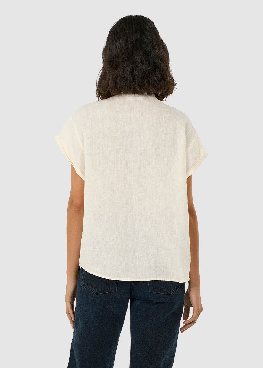 Collar Stand Short Sleeve Linen Shirt