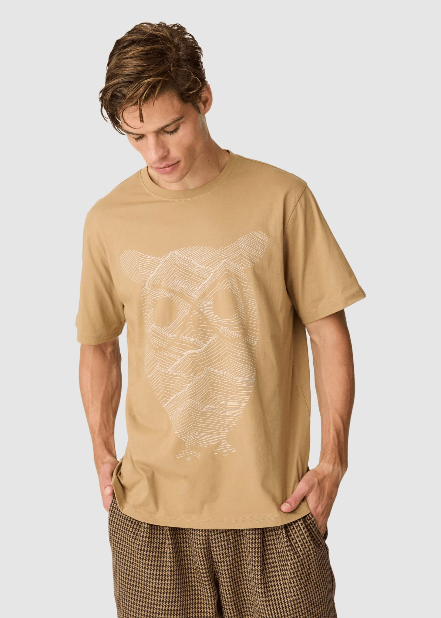 knowledge-cotton-apparel-front-print-t-shirt-kelp-melange-3.jpeg Front Print T-Shirt Kelp Melange