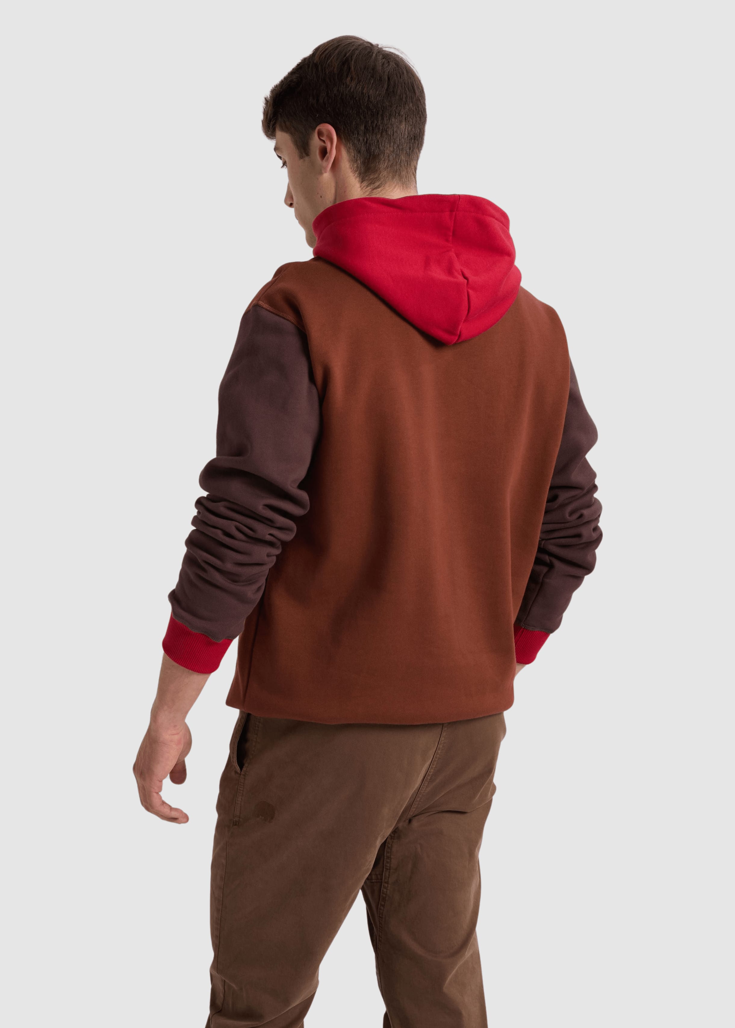 Color Block Hoodie Cherry Mahogany Brown