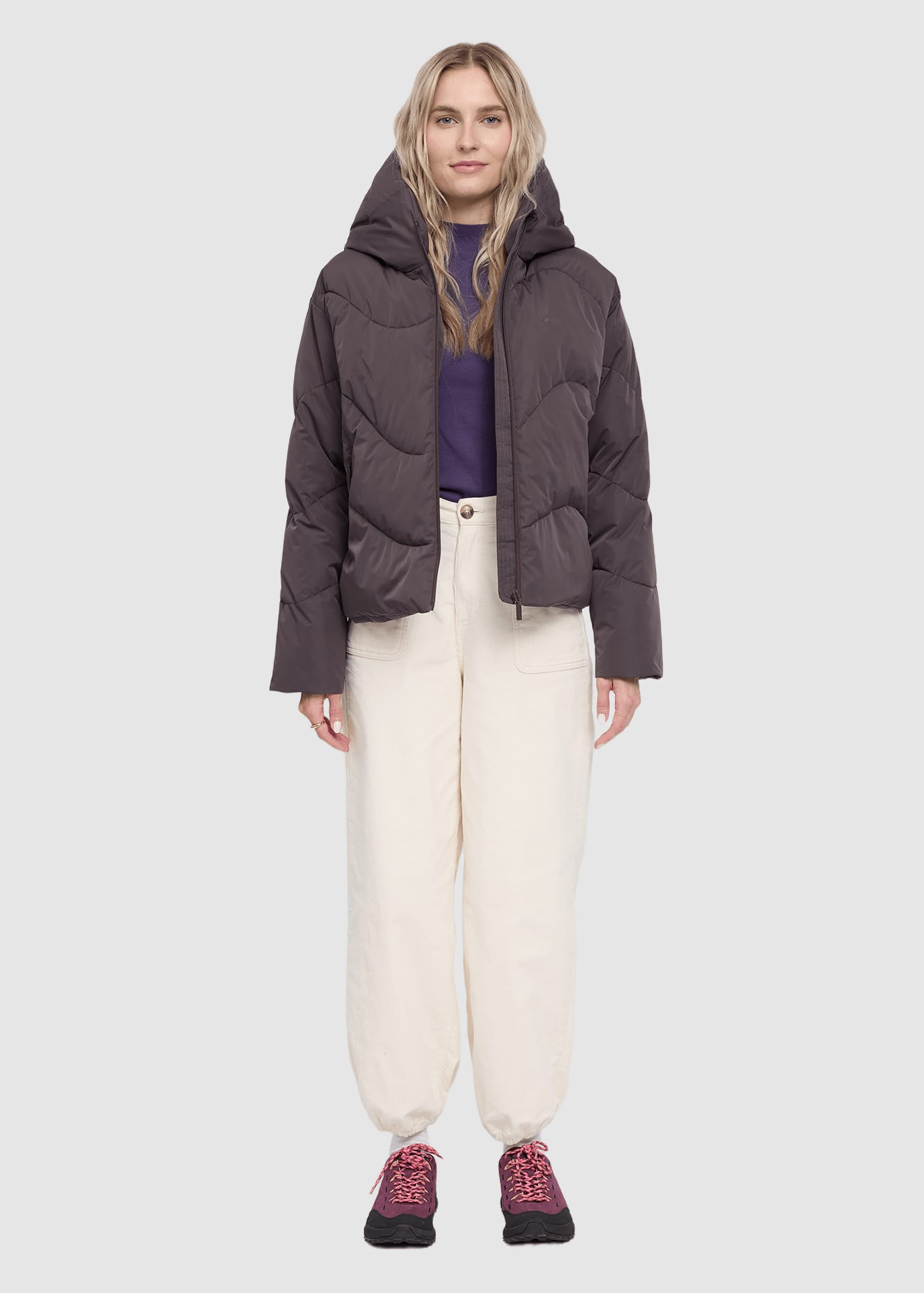 Waves Quilt Short Puffer Jacket Eggplant