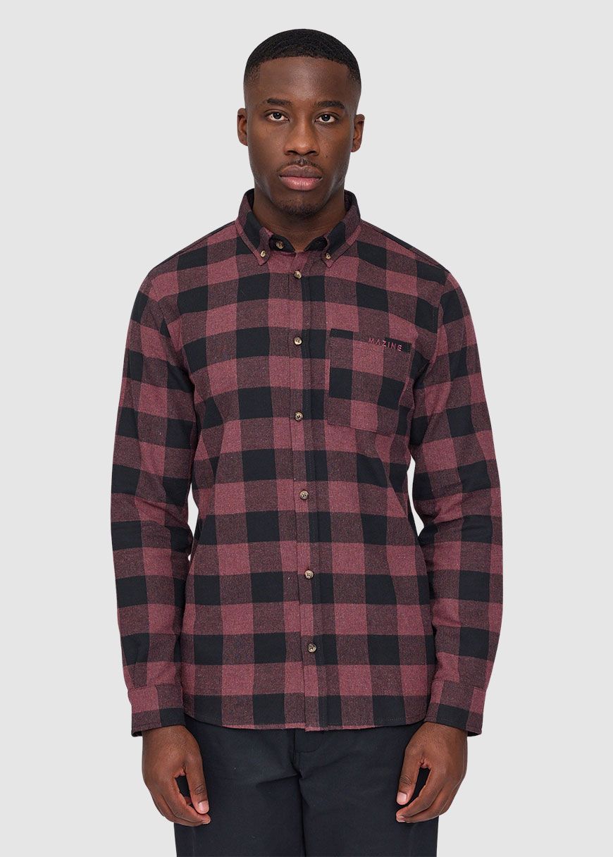 mazine_checked_flannel_shirt_AW_25_MAZ_25302505_Eggplant_Black_Mel_1_92a363713a Checked Flannel Shirt