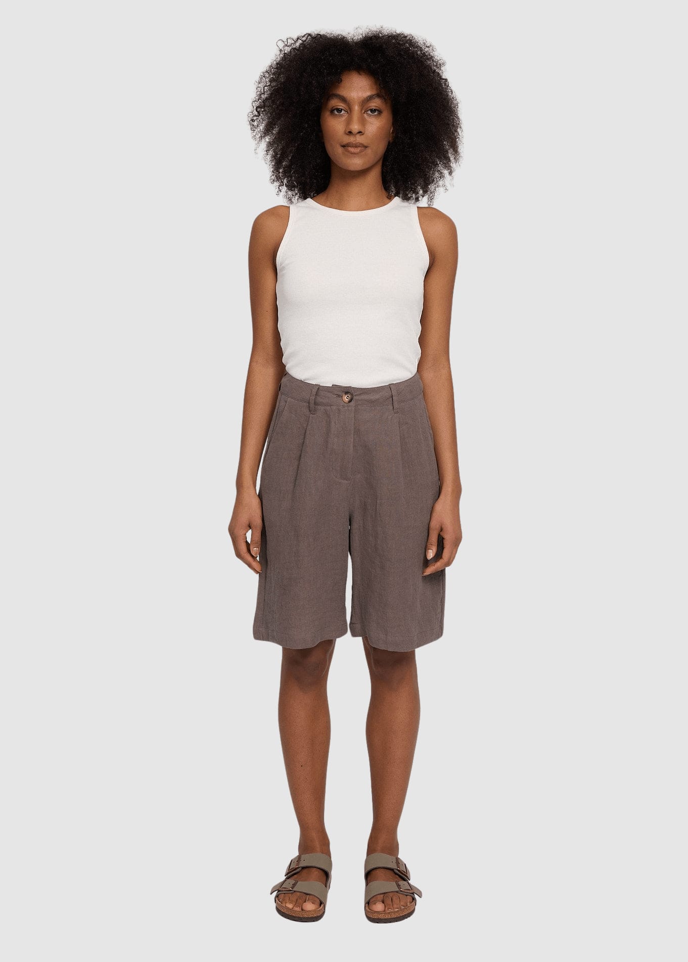 Linen Bermuda Shorts Grey Brown