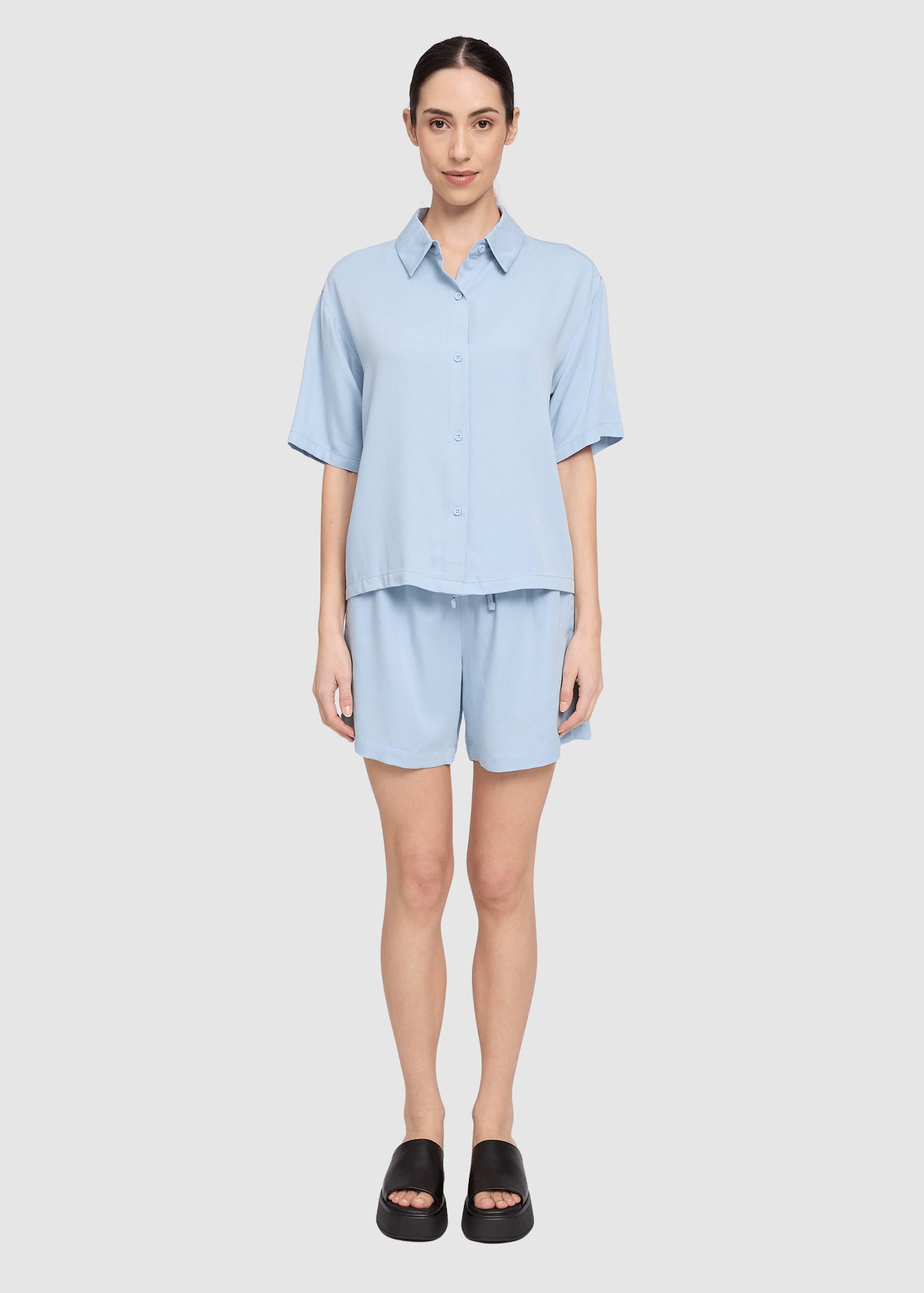Short Sleeve Viscose Shirt Pastel Blue