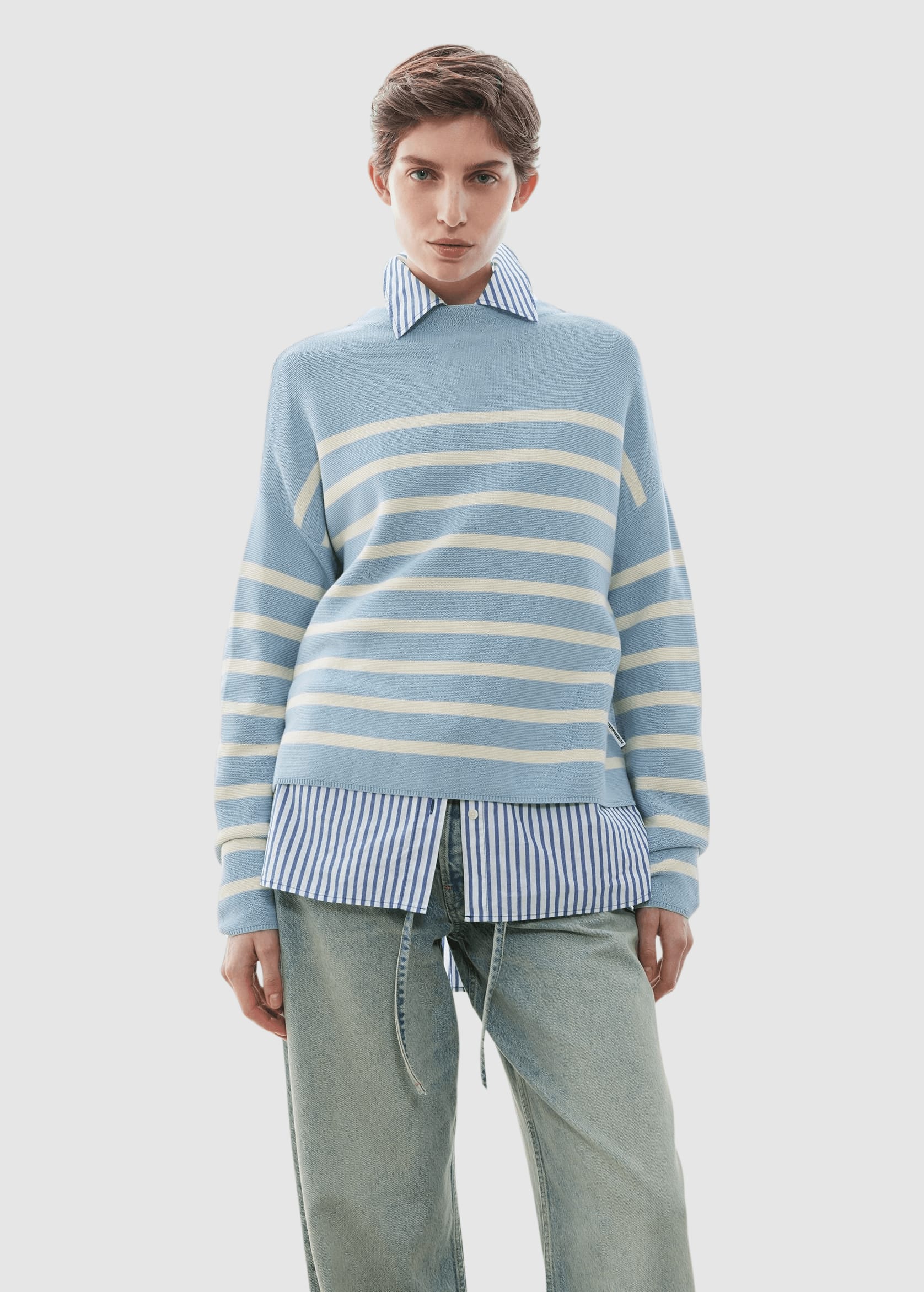 Merinaa Stripes Knit Sweater Blue Glow-Oatmilk Merinaa Stripes Knit Sweater Blue Glow-Oatmilk