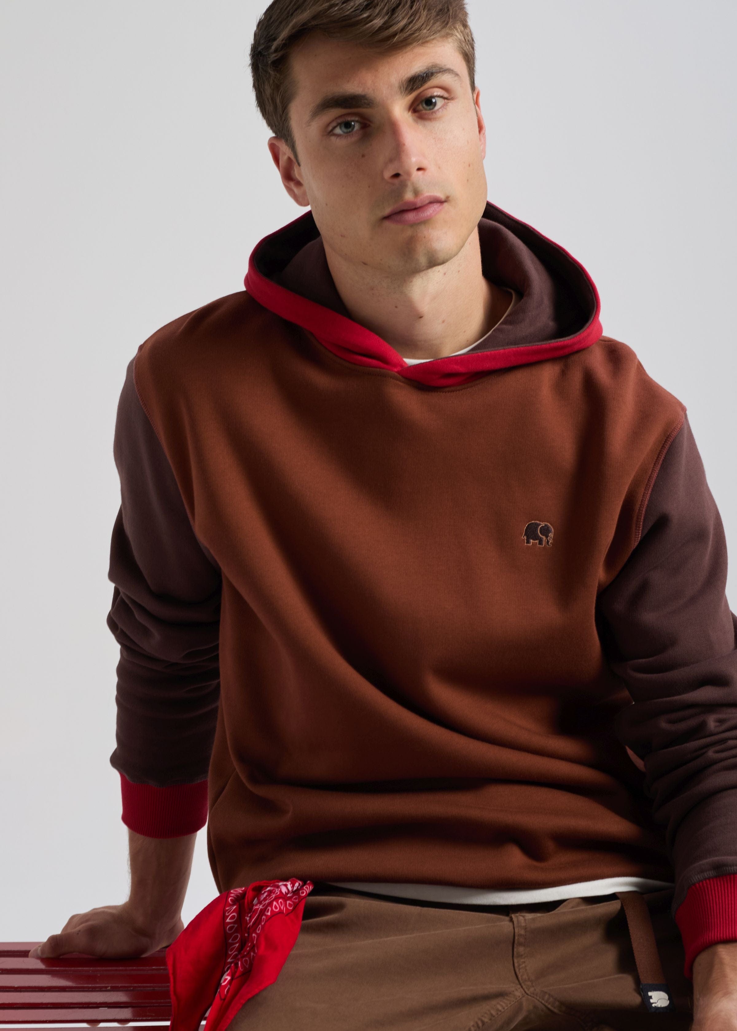 Color Block Hoodie Cherry Mahogany Brown