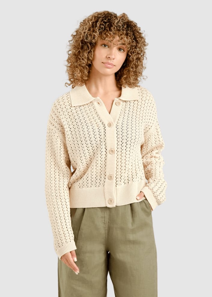 Knitted Cardigan Rosendal Crochet Vanilla White Whitecap Gray