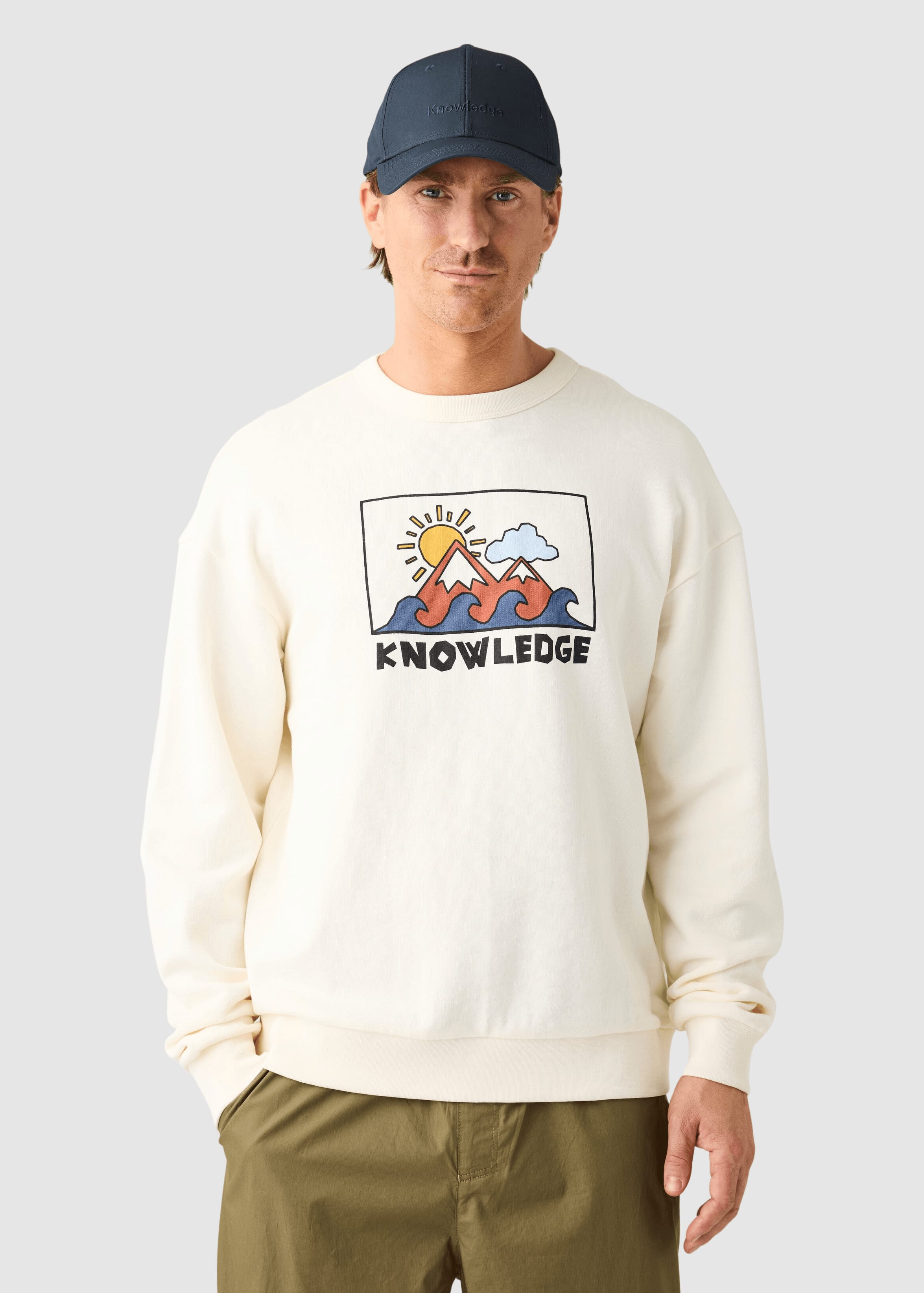 Relaxed Printed Crew Neck Egret Relaxed Printed Crew Neck Egret