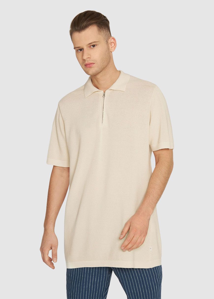 Polo With Zipper In Reverse Knit