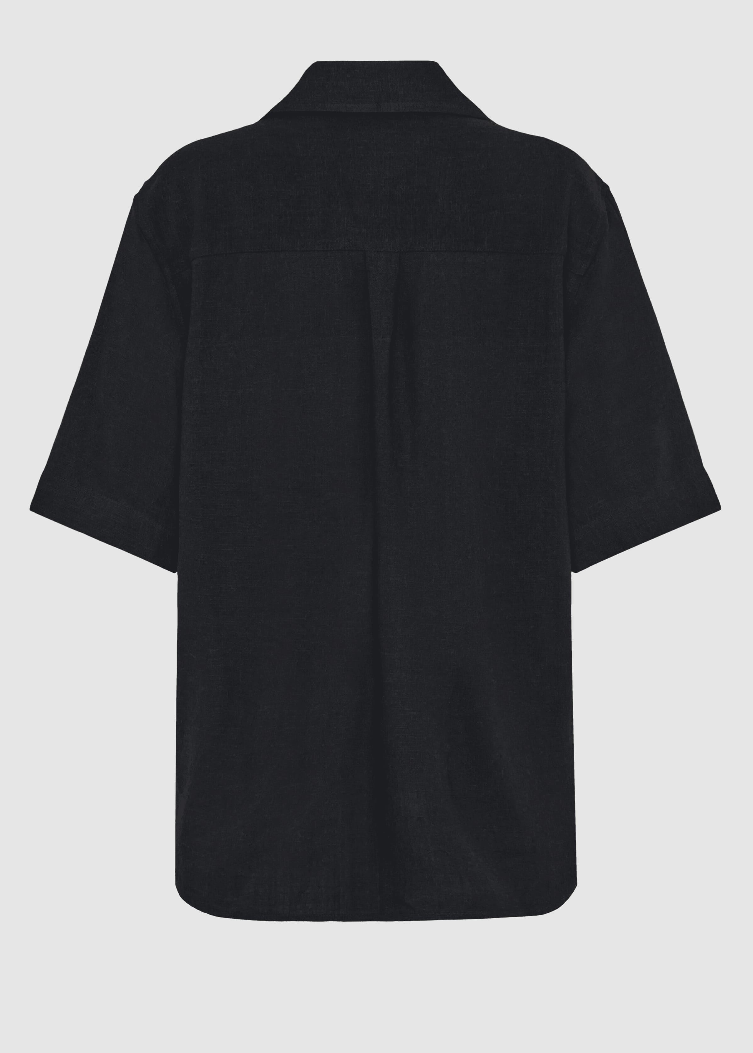 Loose Linen-MIX Short Sleeve Shirt Black Jet Loose Linen-MIX Short Sleeve Shirt Black Jet