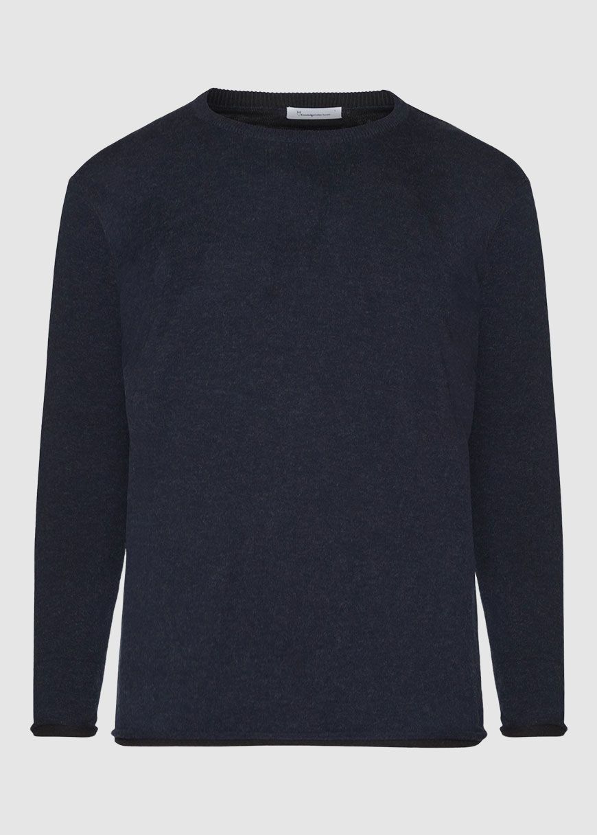 Regular Double Layer Cotton Mix Rolledge Crew Neck Knit Regular Double Layer Cotton Mix Rolledge Crew Neck Knit
