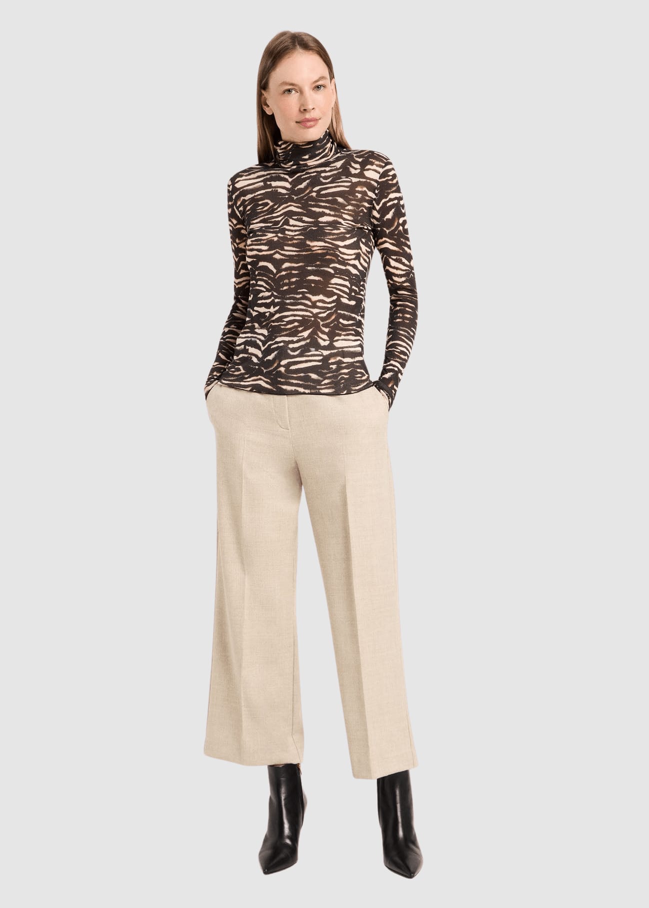 Rollkragenshirt Print Animal Stripes Rose