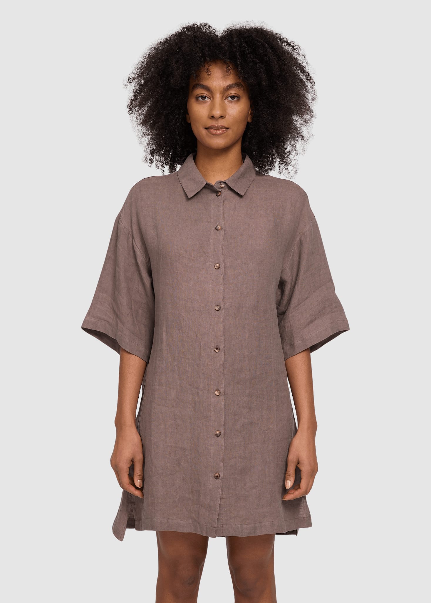 Linen Shirt Dress Grey Brown Linen Shirt Dress Grey Brown