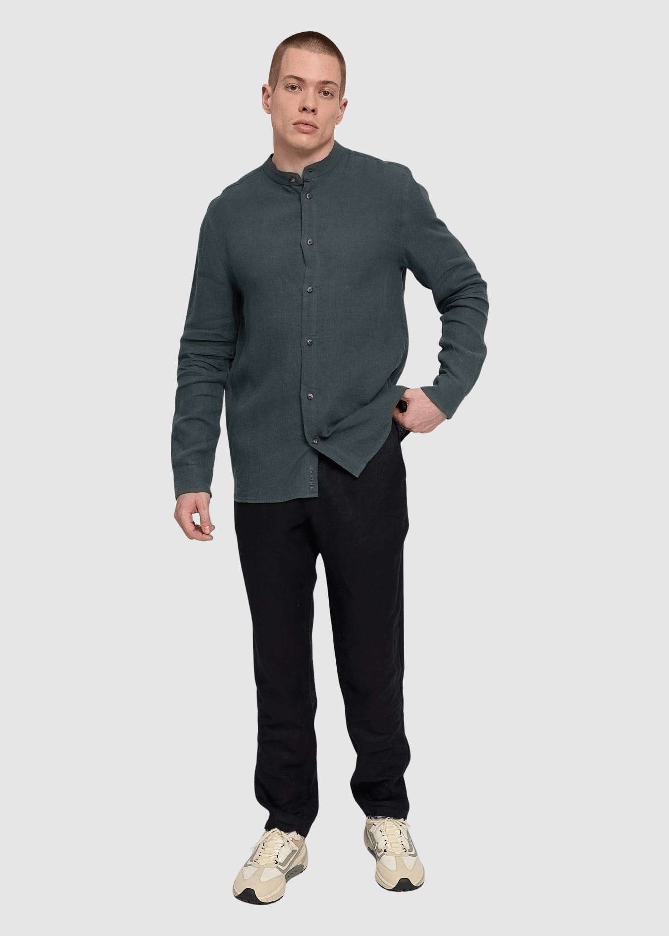 Stand Collar Linen Shirt Bottle Stand Collar Linen Shirt Bottle