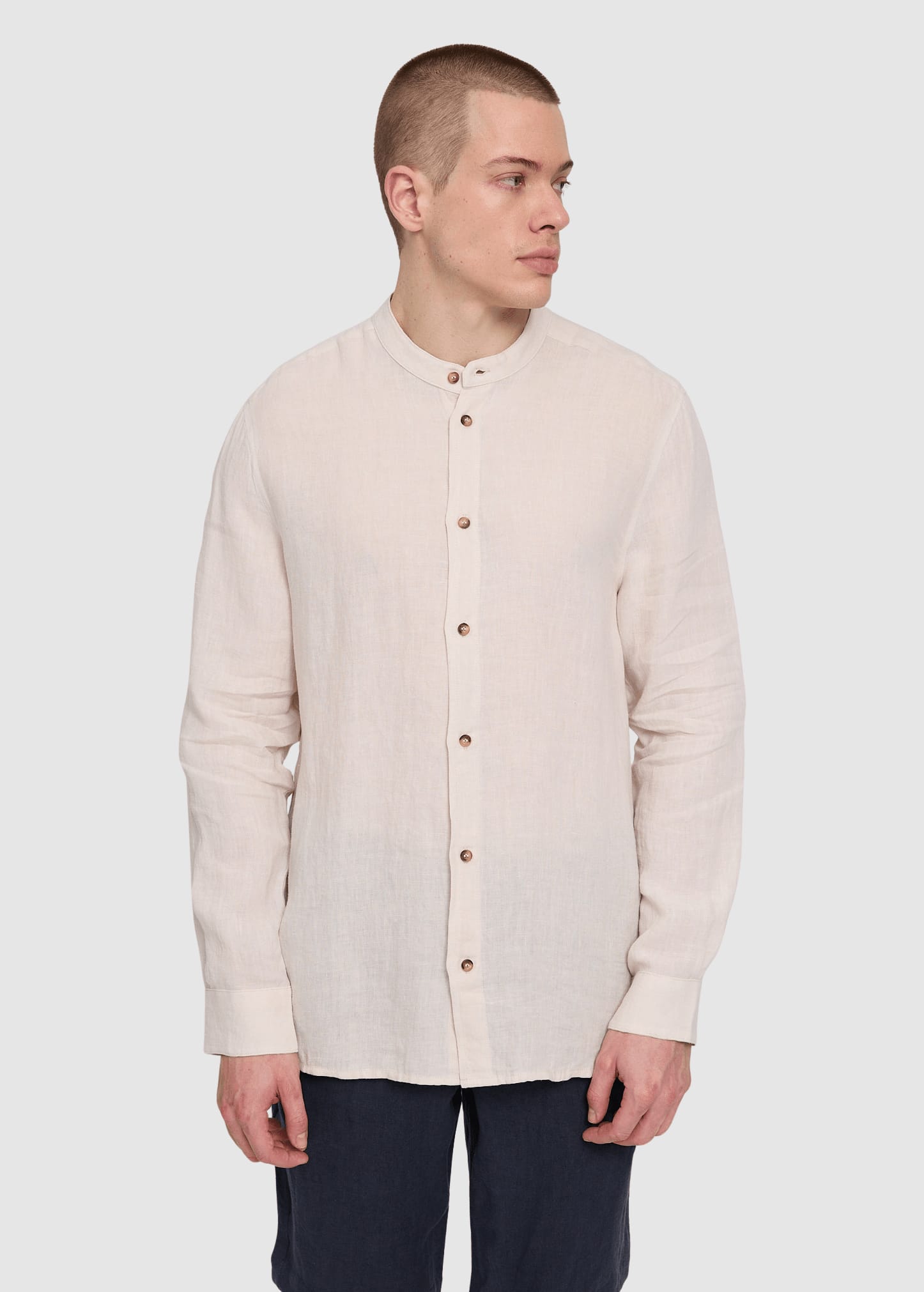 Stand Collar Linen Shirt Moon