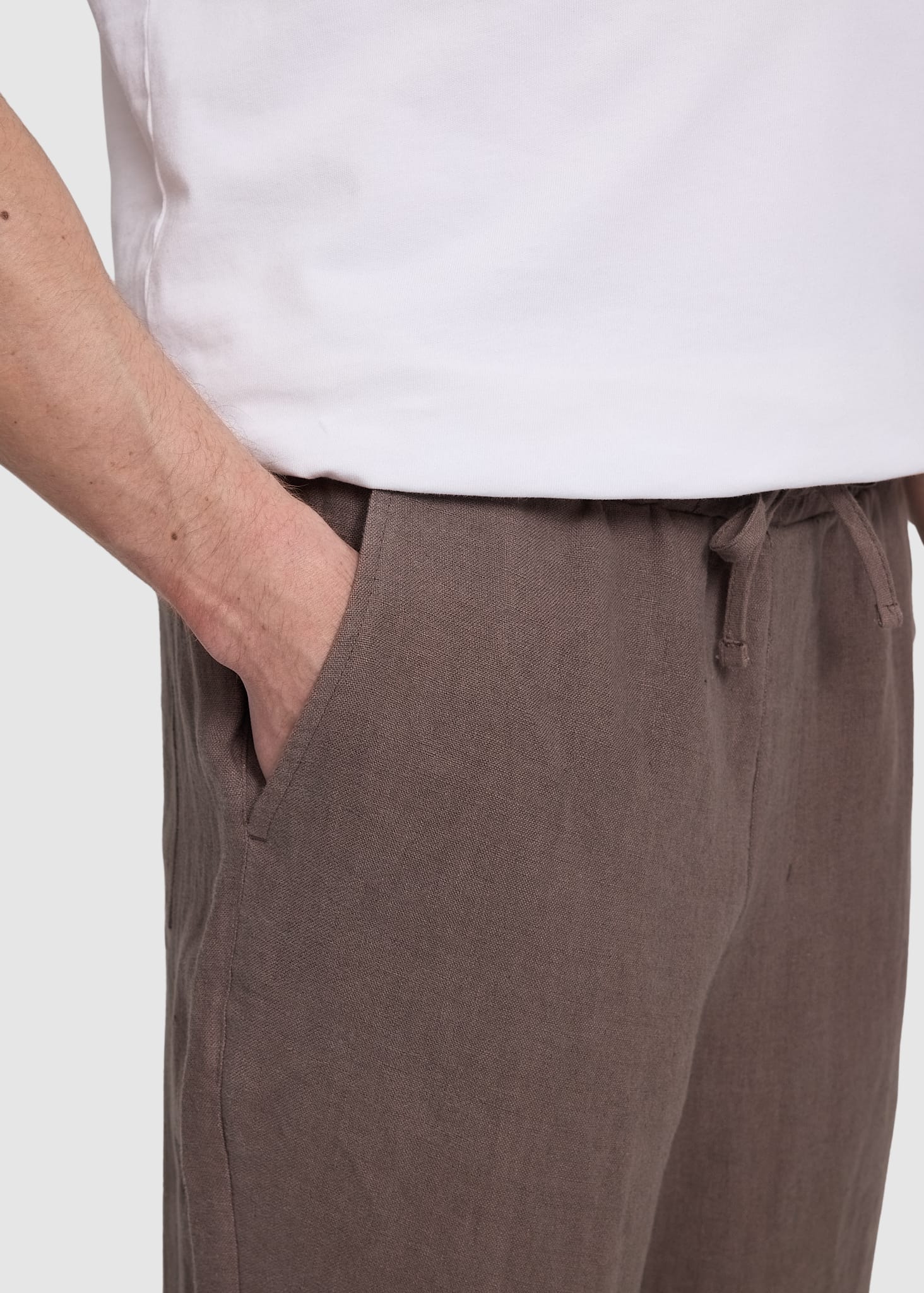 Linen Pull-On Pants Grey Brown