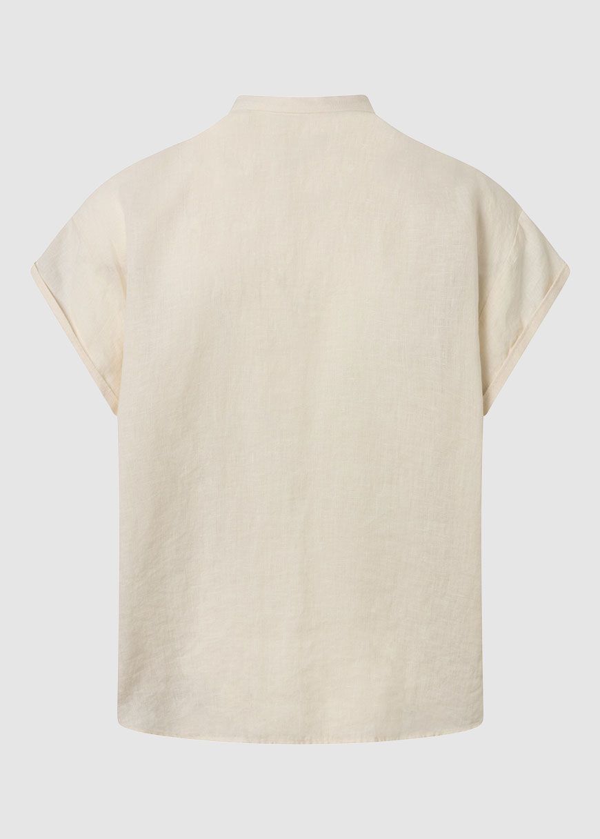 Collar Stand Short Sleeve Linen Shirt