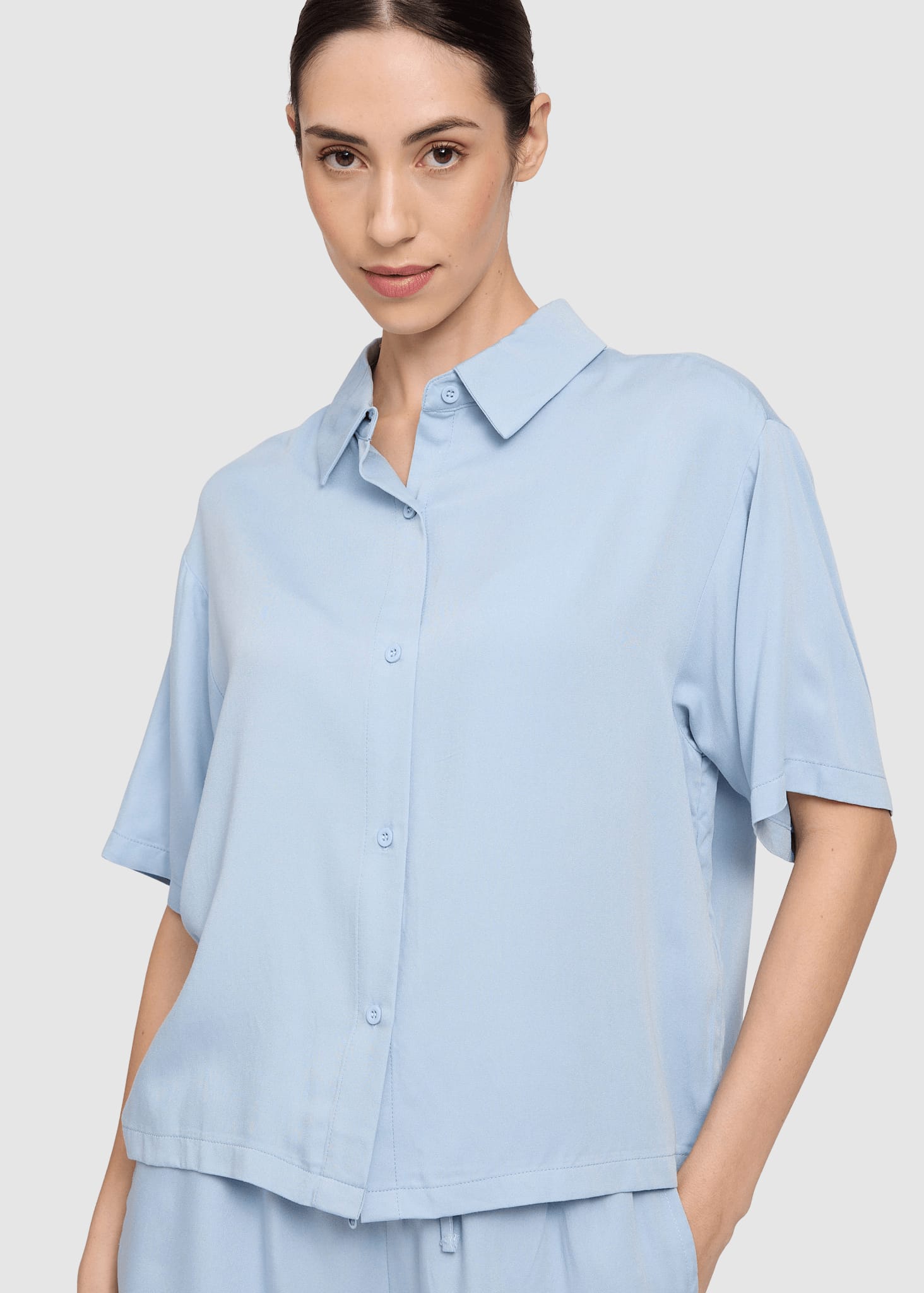 Short Sleeve Viscose Shirt Pastel Blue