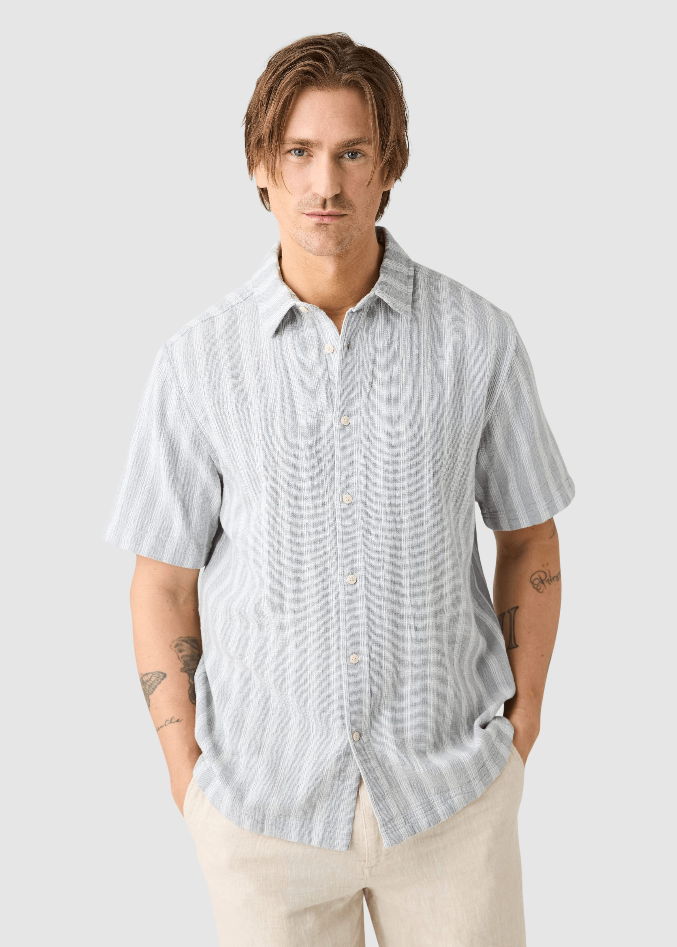 Relaxed Stripe Short Sleeve Shirt Grey Stripe Relaxed Stripe Short Sleeve Shirt Grey Stripe