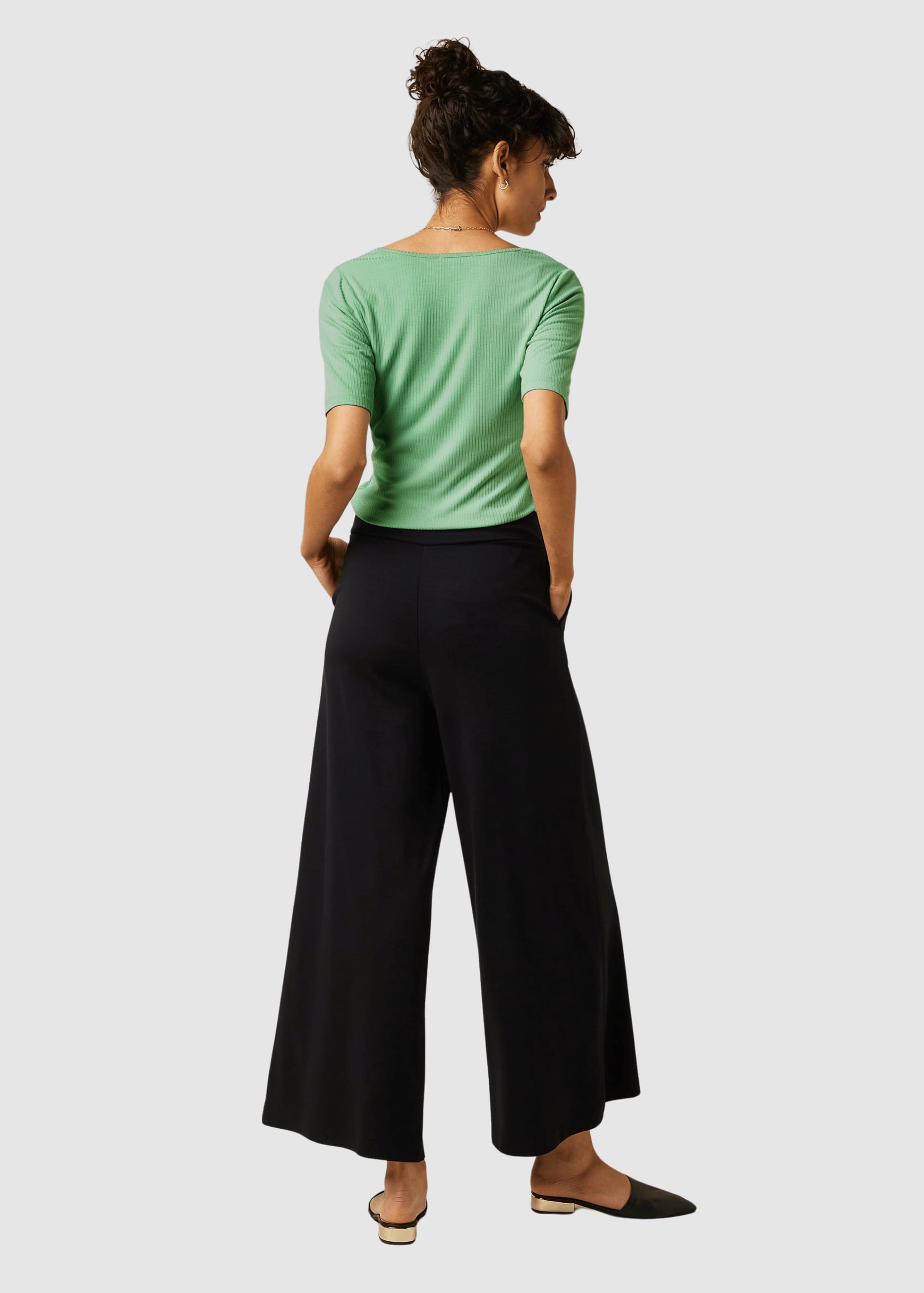 Border Palazzo Cropped Pants Milano Uni Black Border Palazzo Cropped Pants Milano Uni Black