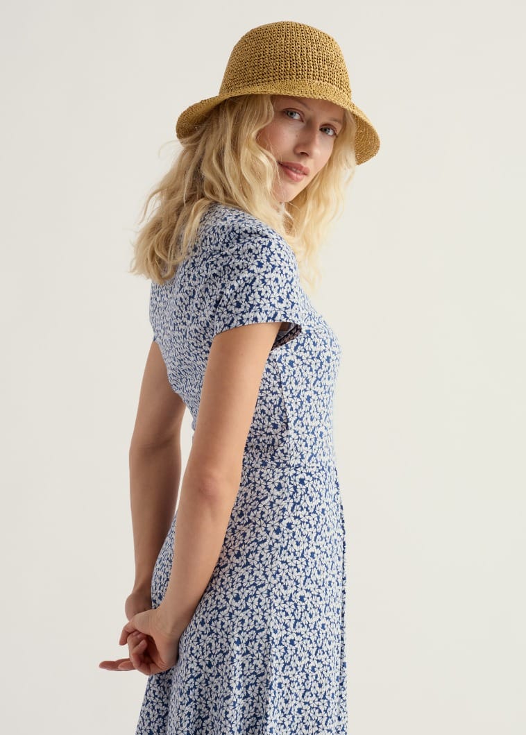 Pier View Dress Bunched Cornflowers Dark Voyage Pier View Dress Bunched Cornflowers Dark Voyage