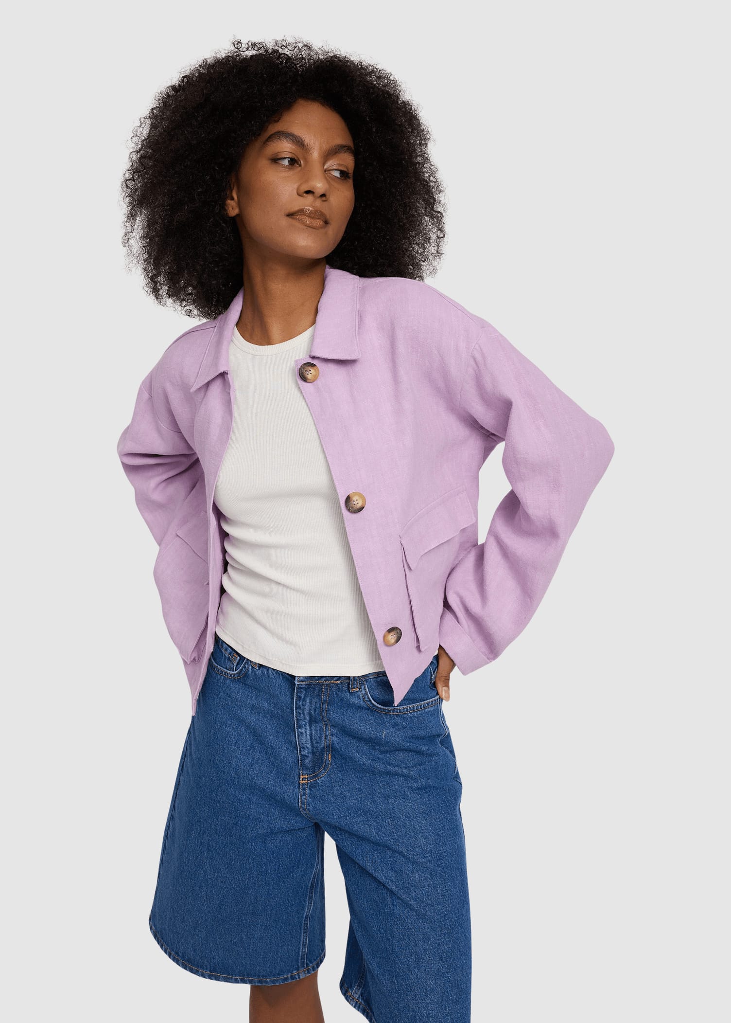 Short Linen Jacket Bright Lavender Short Linen Jacket Bright Lavender