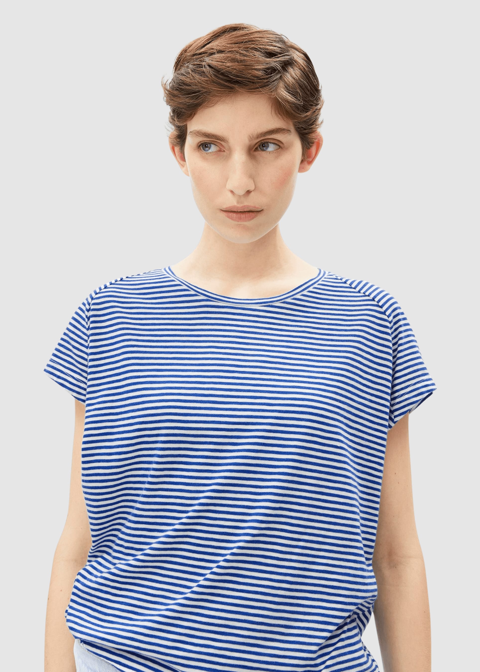 Slub Jersey Stripe T-Shirt Oatmilk-Dynamo Blue