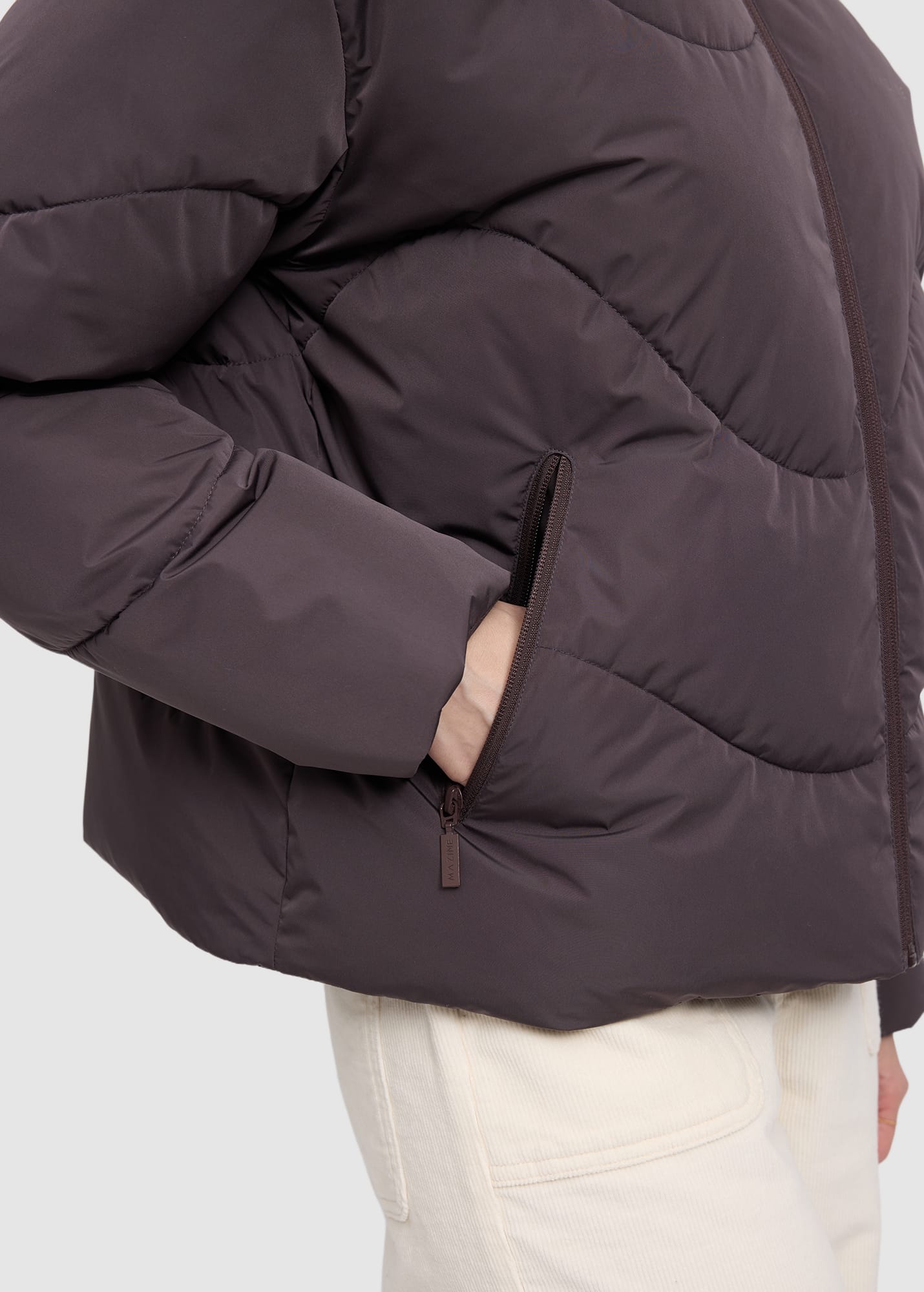 Waves Quilt Short Puffer Jacket Eggplant