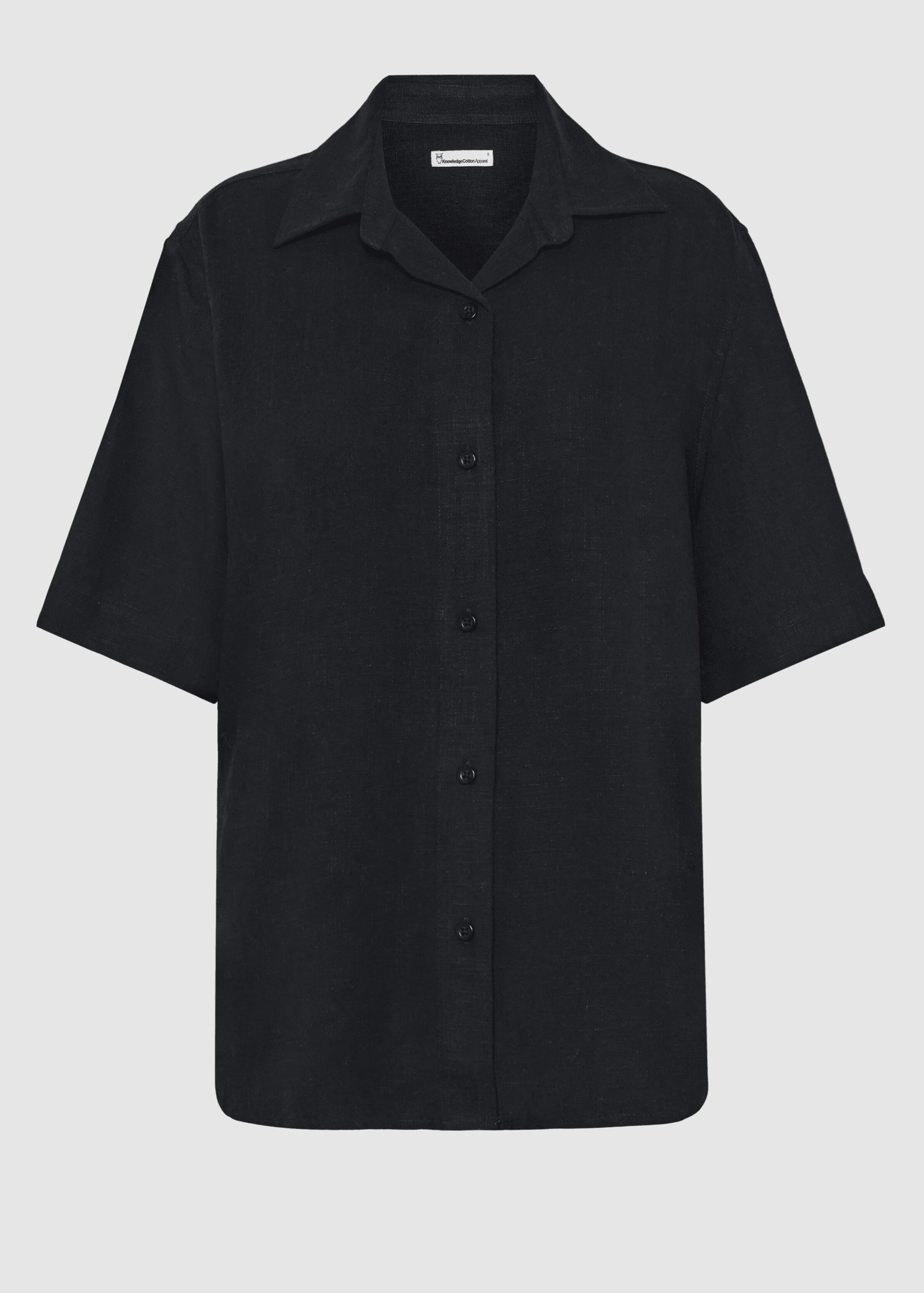 Loose Linen-MIX Short Sleeve Shirt Black Jet Loose Linen-MIX Short Sleeve Shirt Black Jet