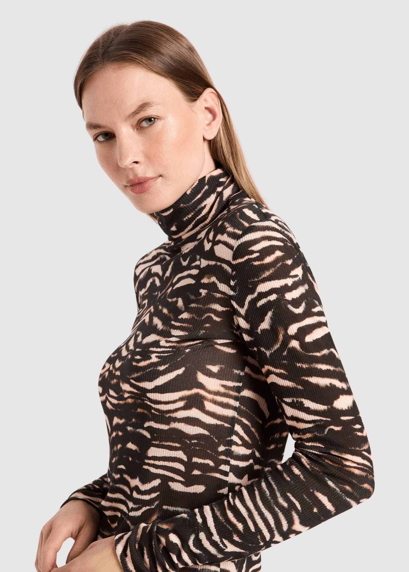 Rollkragenshirt Print Animal Stripes Rose