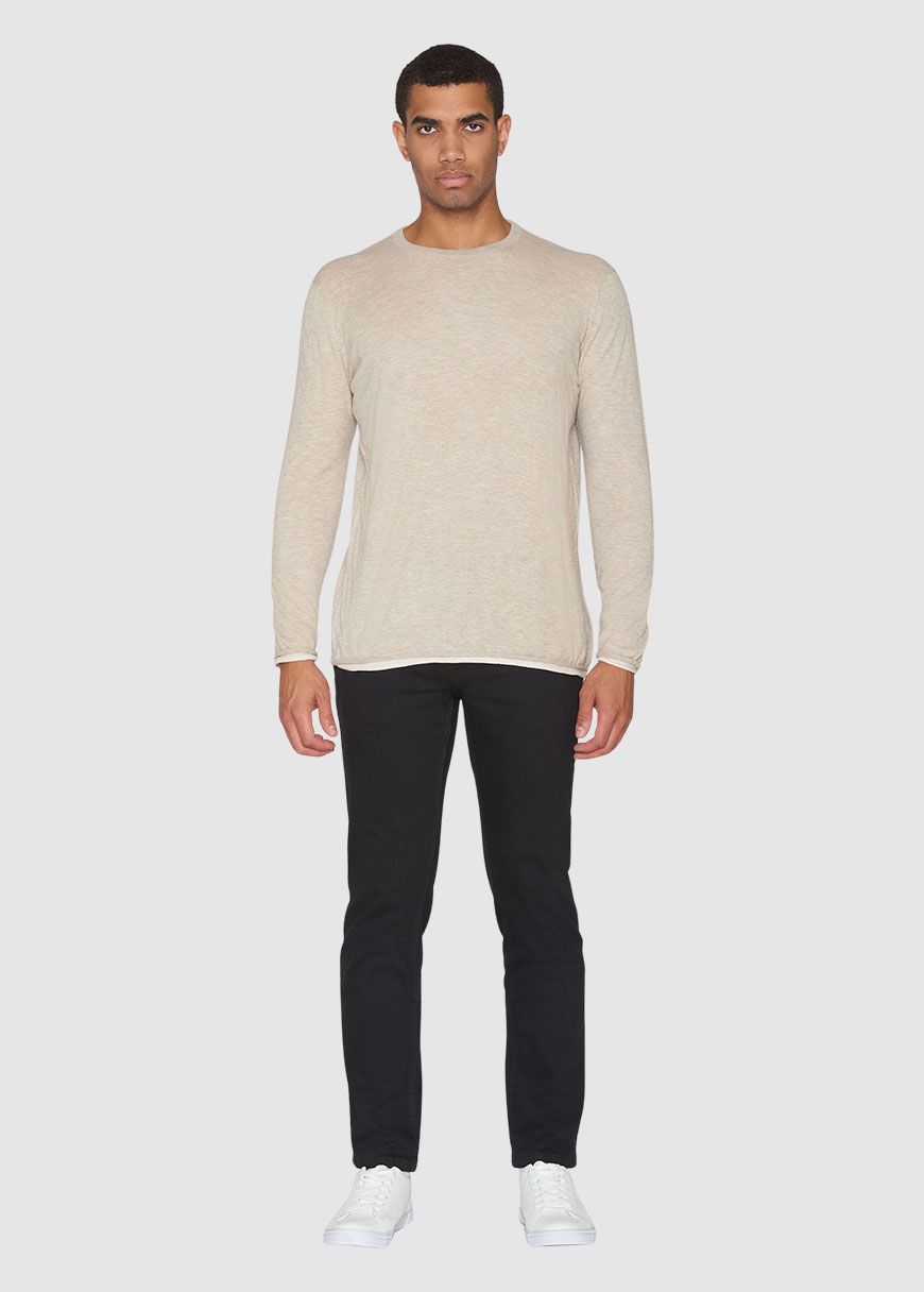 Regular Double Layer Cotton Mix Rolledge Crew Neck Knit