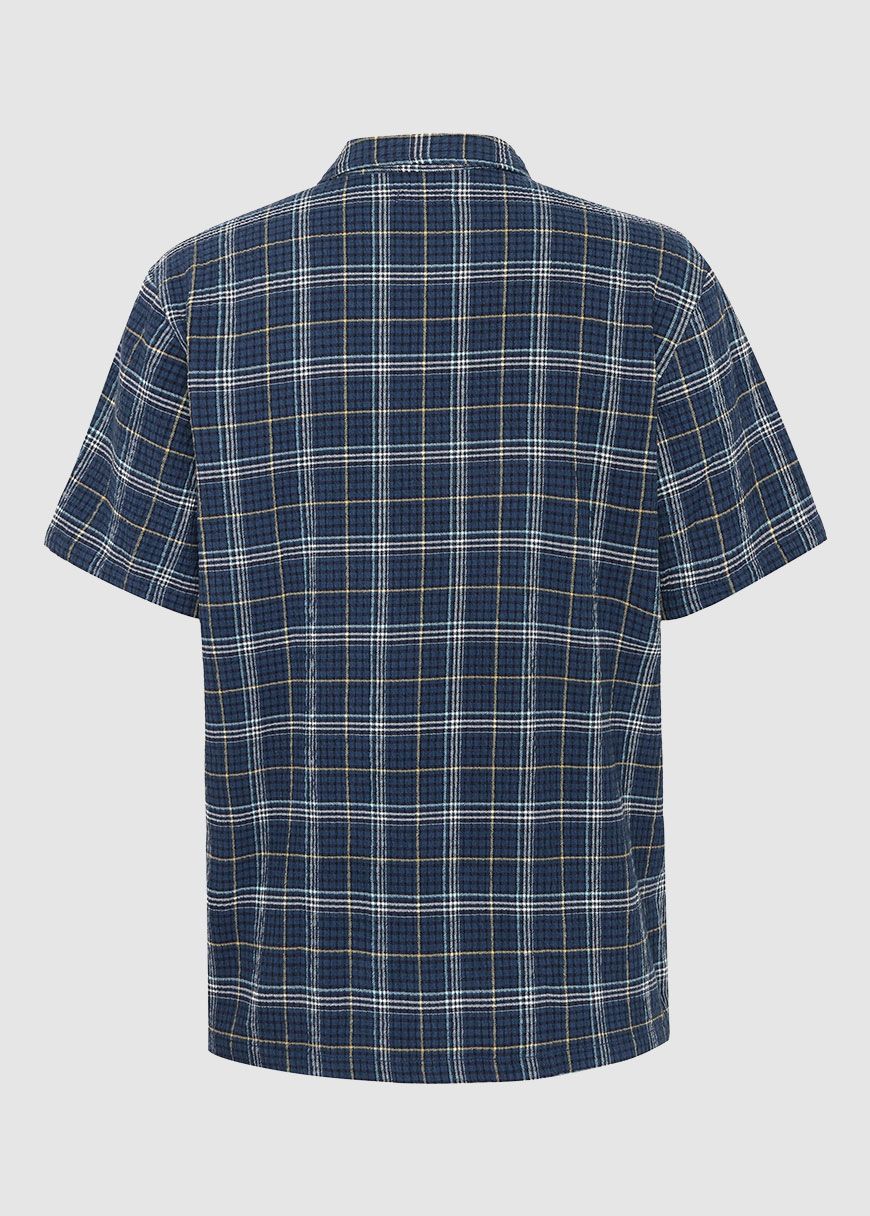 knowledge_cotton_apparel_box_fit_seersucker_short_sleeved_shirt_SS_25_KCA_1090138_7034_Blue_Check_2_6896c222be Box Fit Seersucker Short Sleeved Shirt