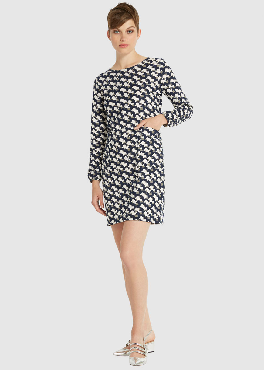 P. Jensen Sausage Dog Shift Dress Navy Multi