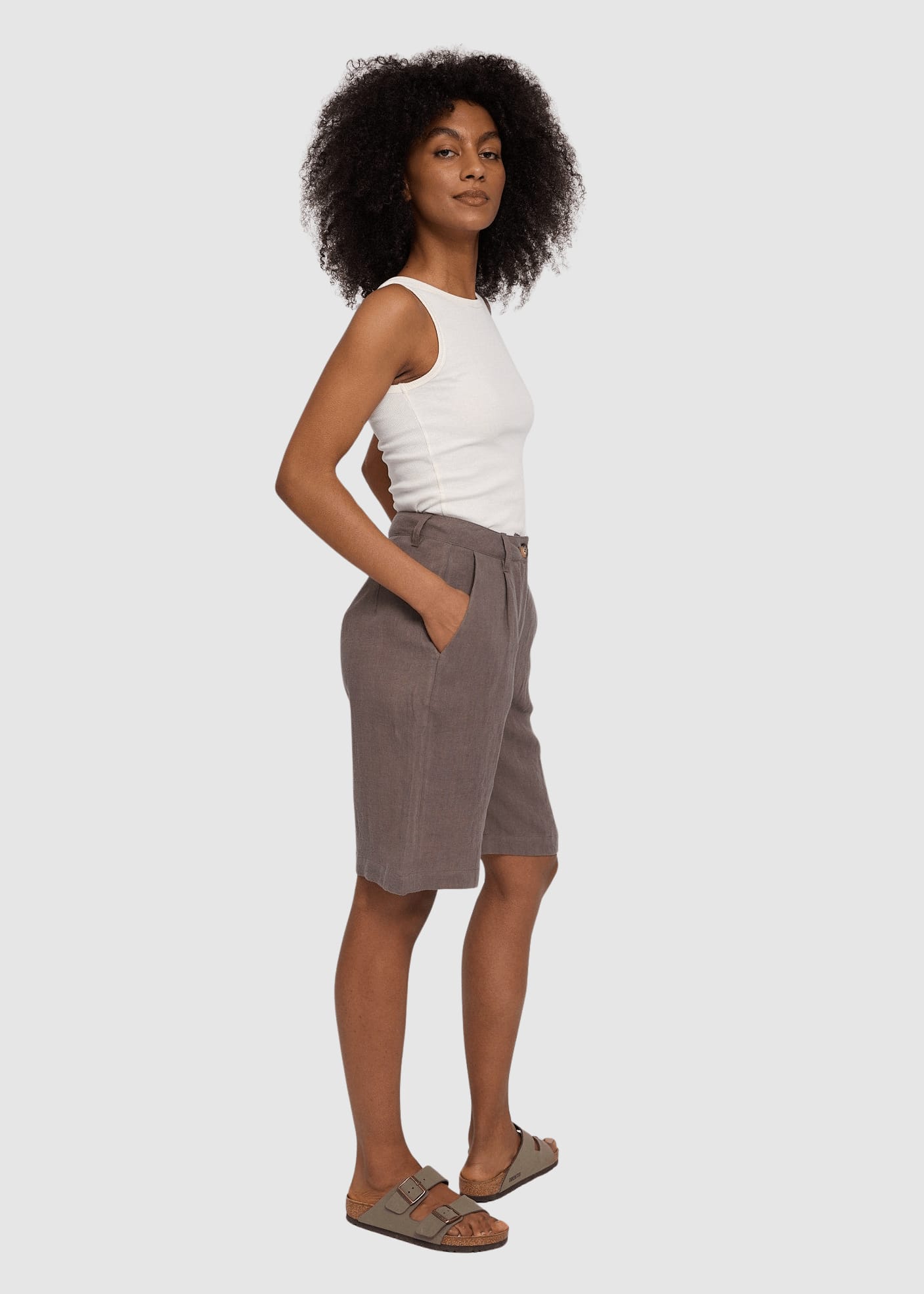 Linen Bermuda Shorts Grey Brown