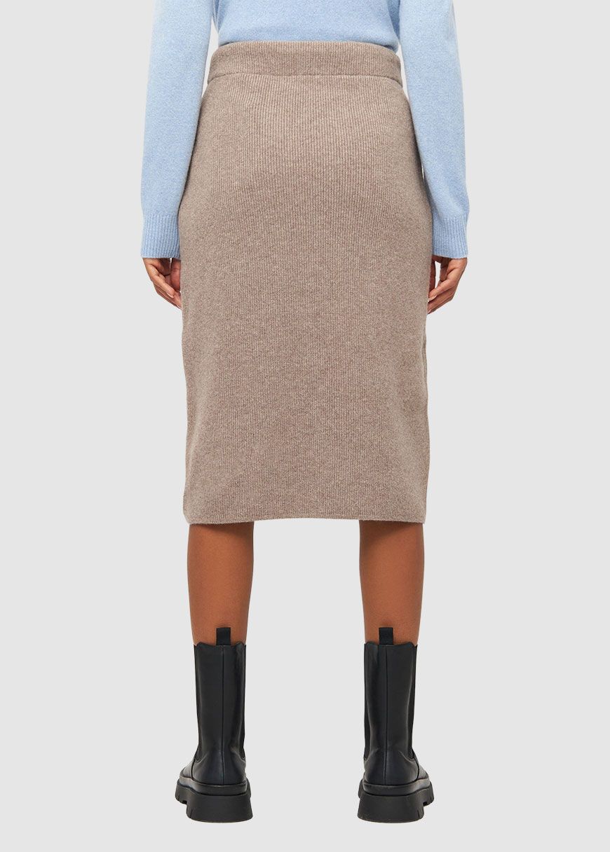 Wool Midth Lengt Rib Knit Skirt