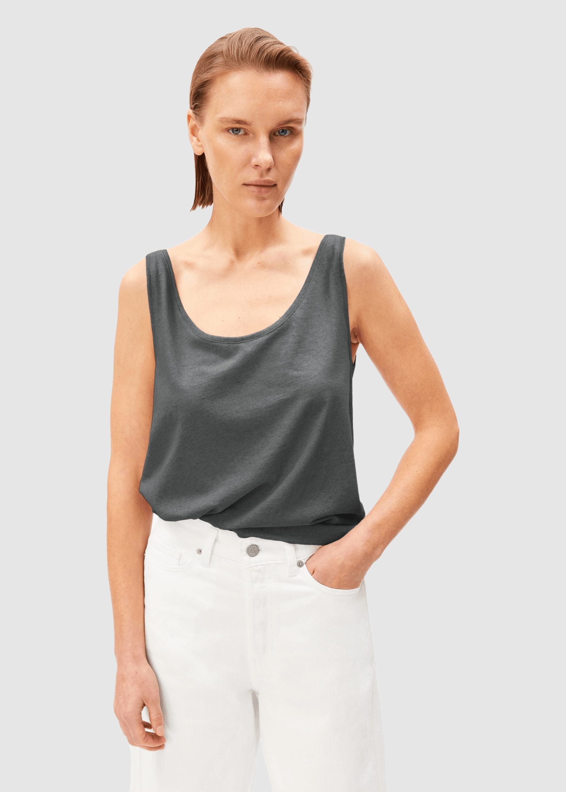 Linen Blend Top Space Steel