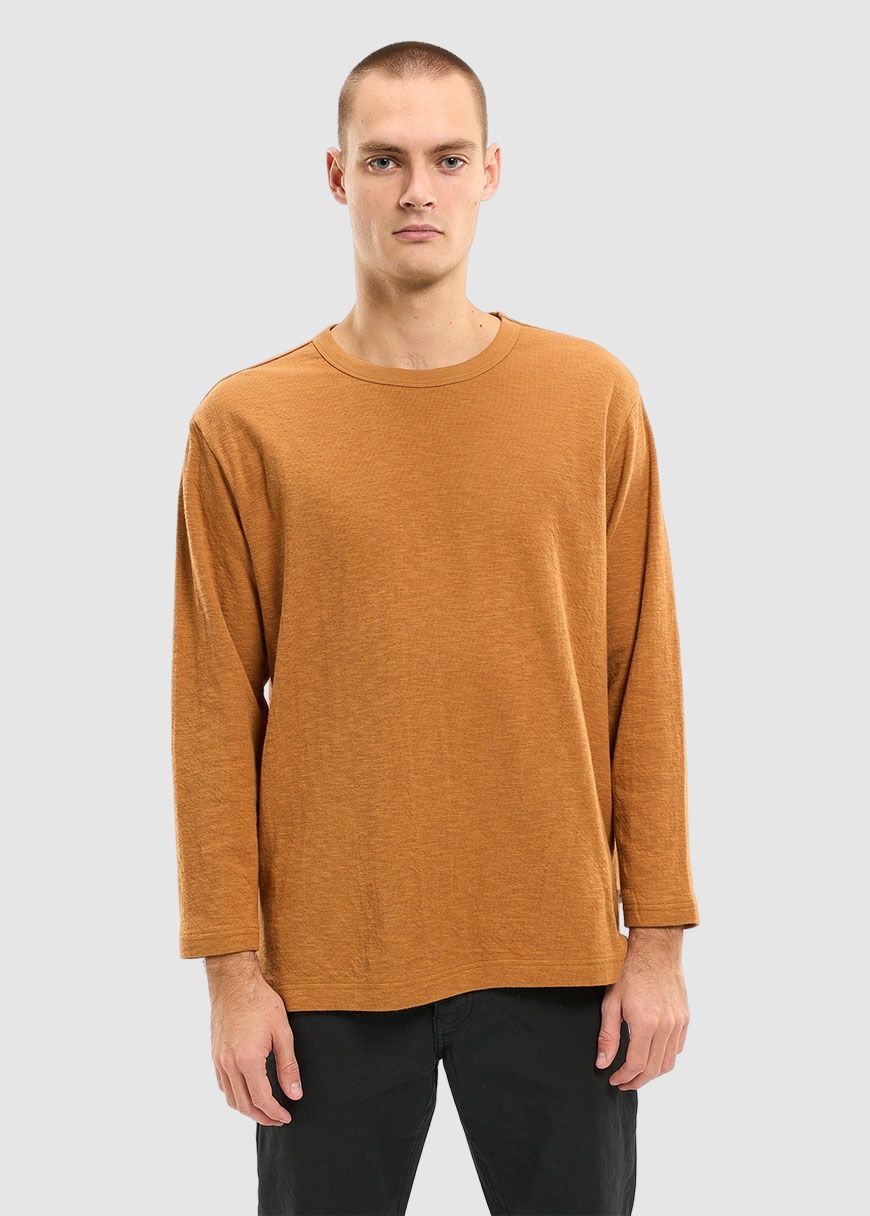Long Sleeve Cotton Slub Double Layer O-Neck T-Shirt