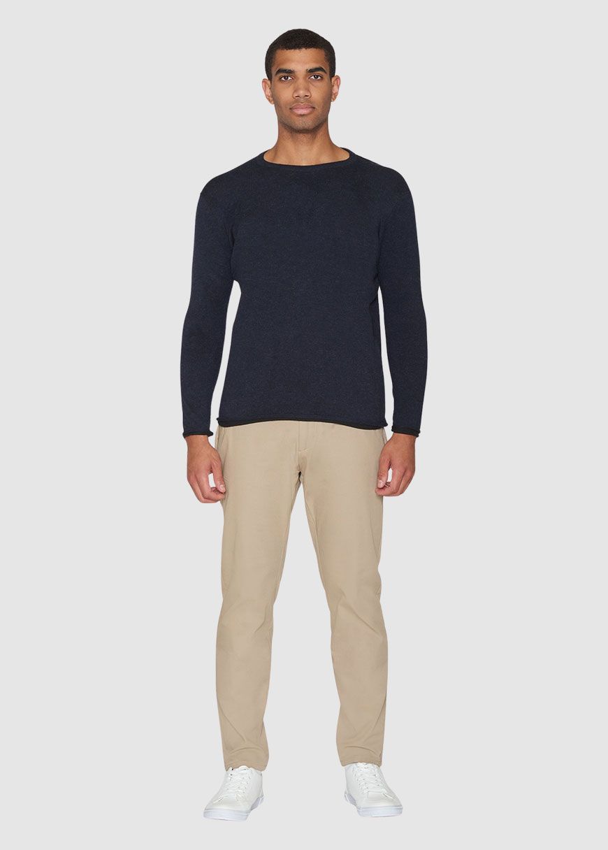 Regular Double Layer Cotton Mix Rolledge Crew Neck Knit Regular Double Layer Cotton Mix Rolledge Crew Neck Knit