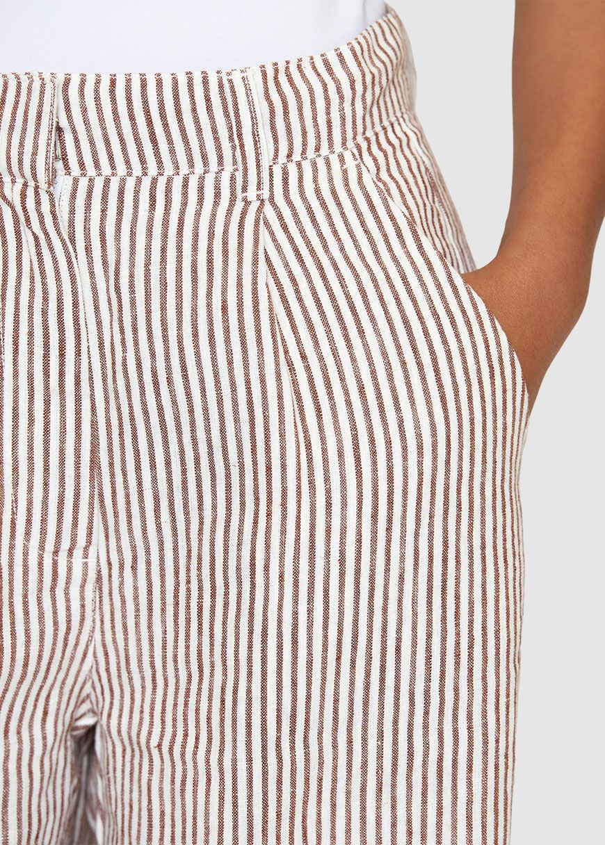 Posey Wide Mid-Rise Striped Linen Pants